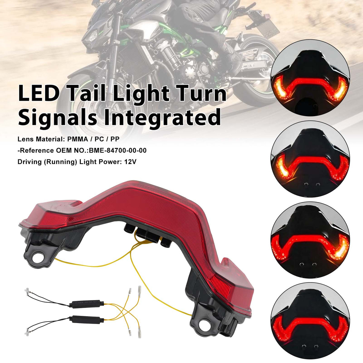 LED Tail Light Turn Signals Integrated For KAWASAKI Z900 Z900SE 2025-2026 Red