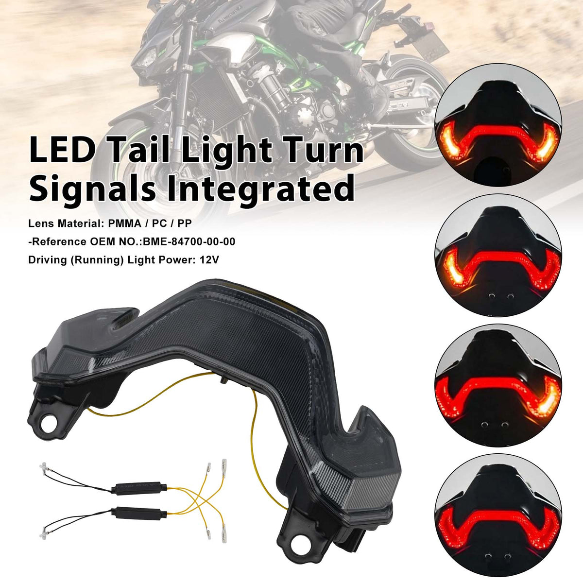LED Tail Light Turn Signals Integrated For KAWASAKI Z900 Z900SE 2025-2026 Smoke