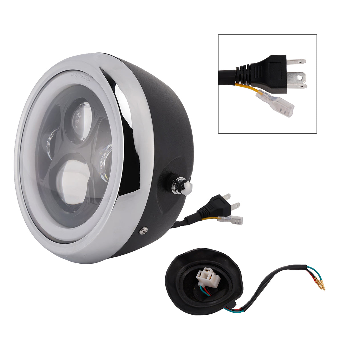 55W 7.5" Beam Headlight Fog Lamp Custom 4000Lm Chrome Fits For Racer Bobber