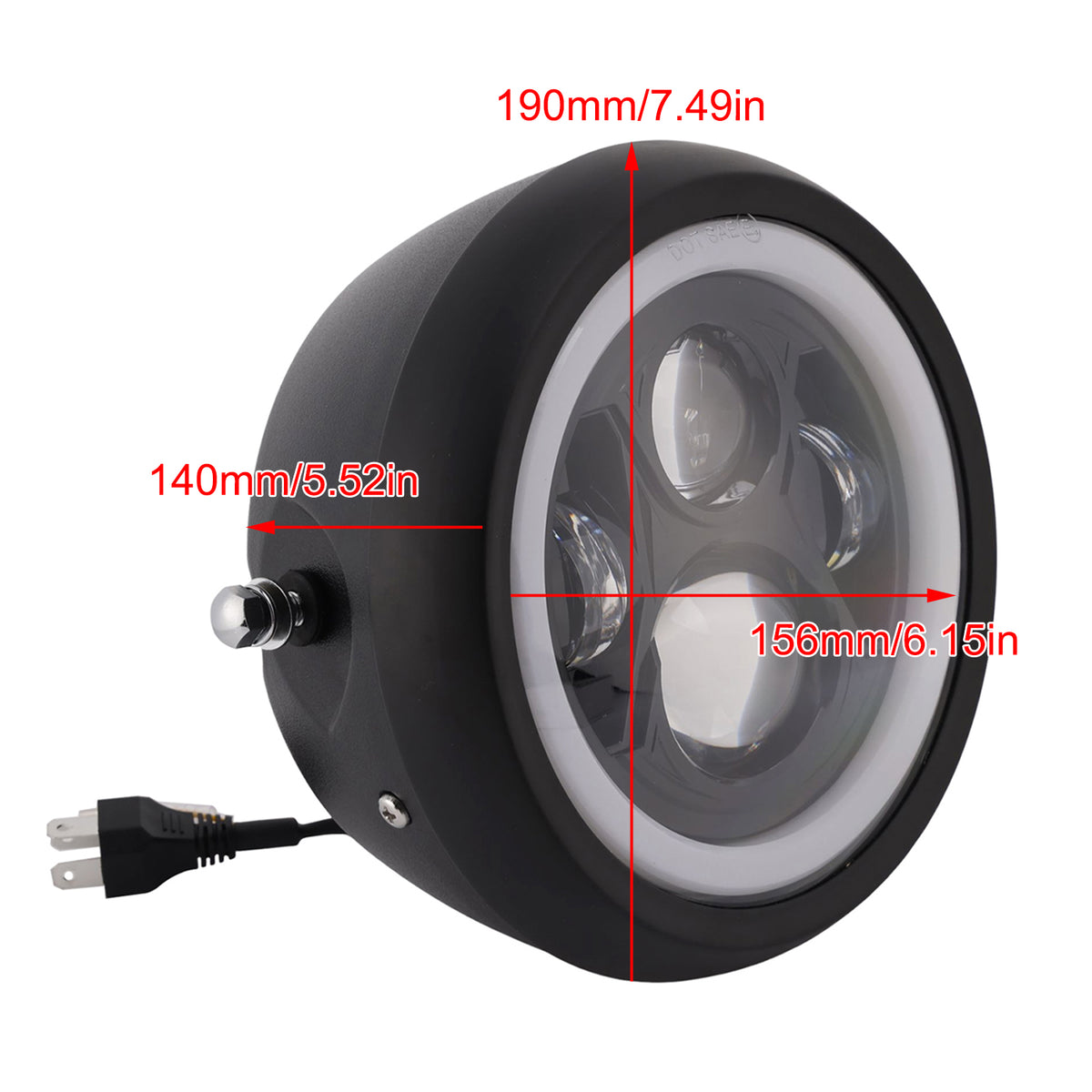 55W 7.5" Beam Headlight Fog Lamp Custom 4000Lm Black Fits For Racer Bobber