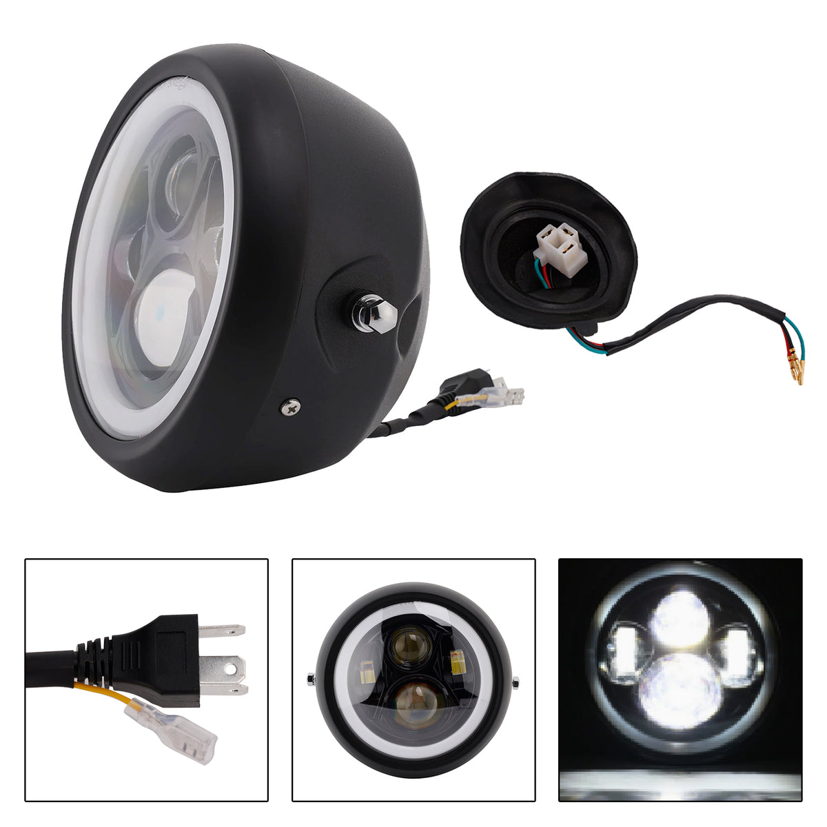 55W 7.5" Beam Headlight Fog Lamp Custom 4000Lm Black Fits For Racer Bobber