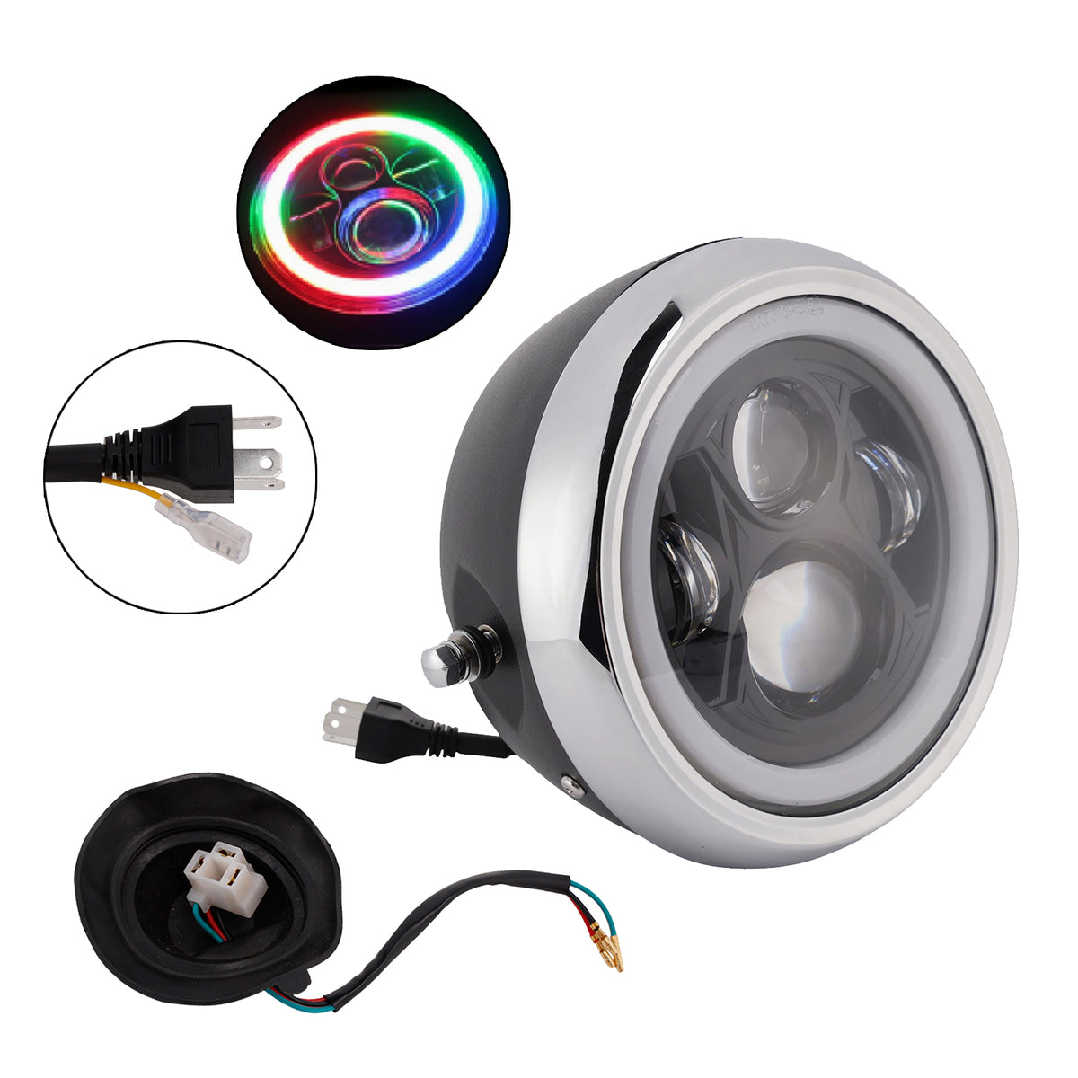 55W 7.5" Beam Headlight Fog Lamp Custom 4000Lm Chrome Fits For Racer Bobber
