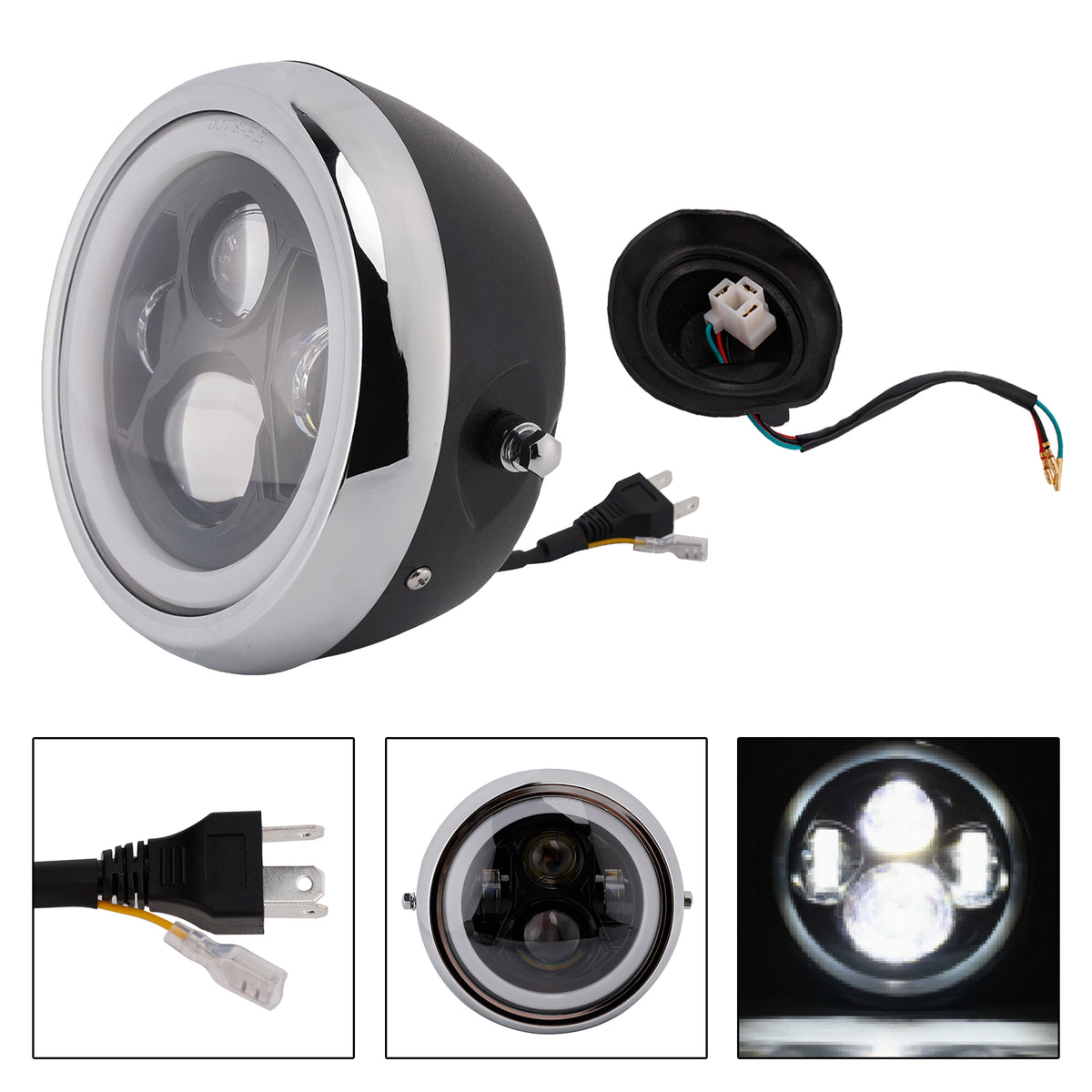 55W 7.5" Beam Headlight Fog Lamp Custom 4000Lm Chrome Fits For Racer Bobber