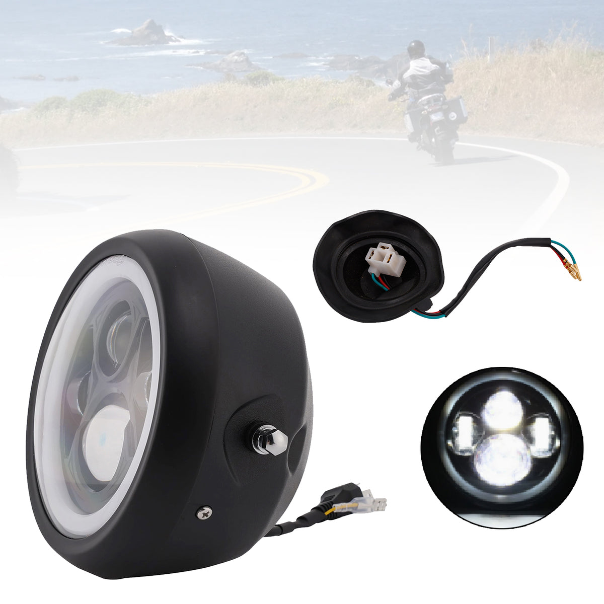 55W 7.5" Beam Headlight Fog Lamp Custom 4000Lm Black Fits For Racer Bobber