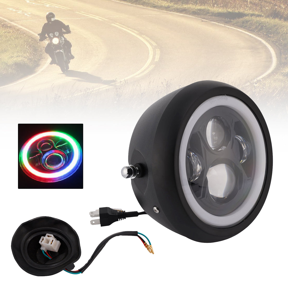 55W 7.5" Beam Headlight Fog Lamp Custom 4000Lm Black Fits For Racer Bobber