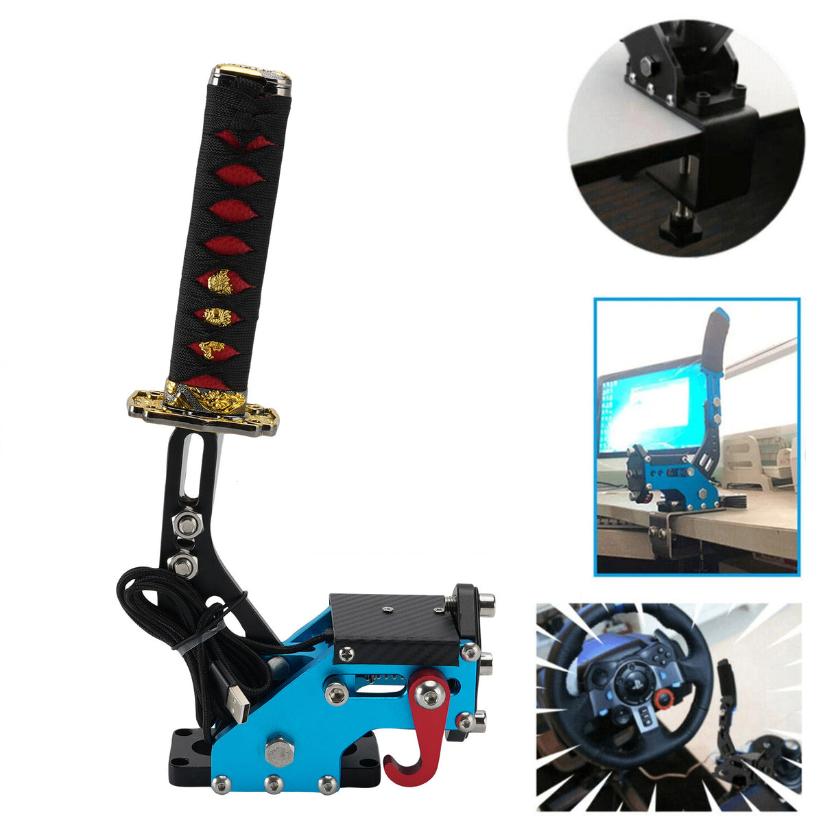 14Bit PC USB3.0 SIM Handbrake Sword Hilt for Racing Games Steering Wheel Stand