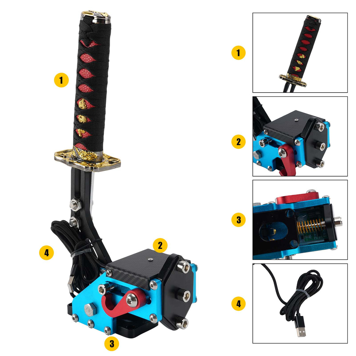 14Bit PC USB3.0 SIM Handbrake Sword Hilt for Racing Games Steering Wheel Stand