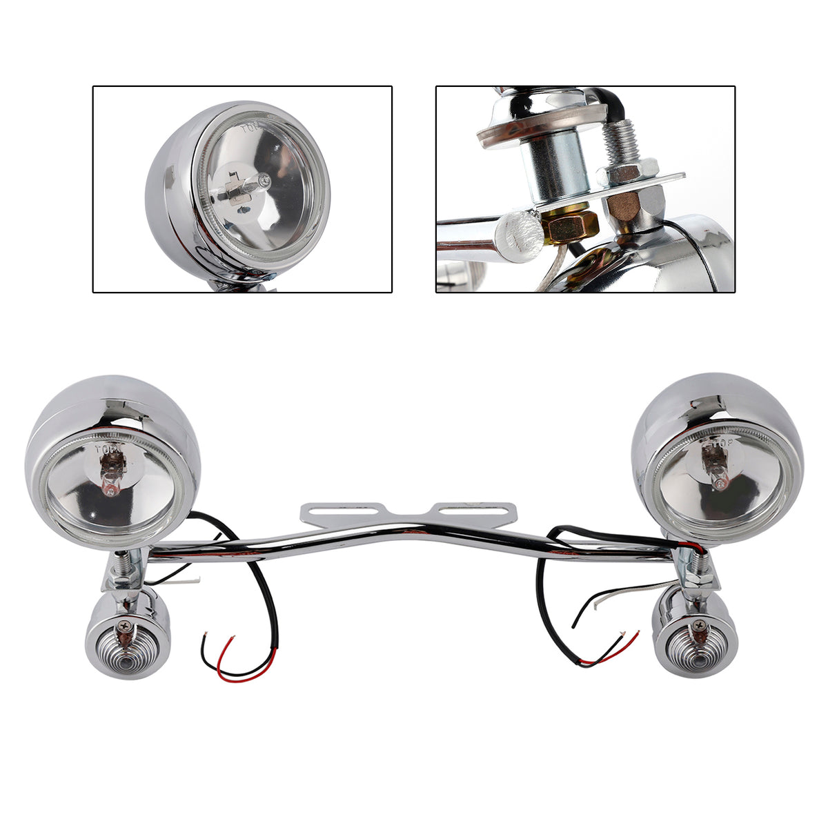 Motorcycle Beam Fog Lamp Custom Chrome W/ Bracket Fits For Racer Bobber Chopper