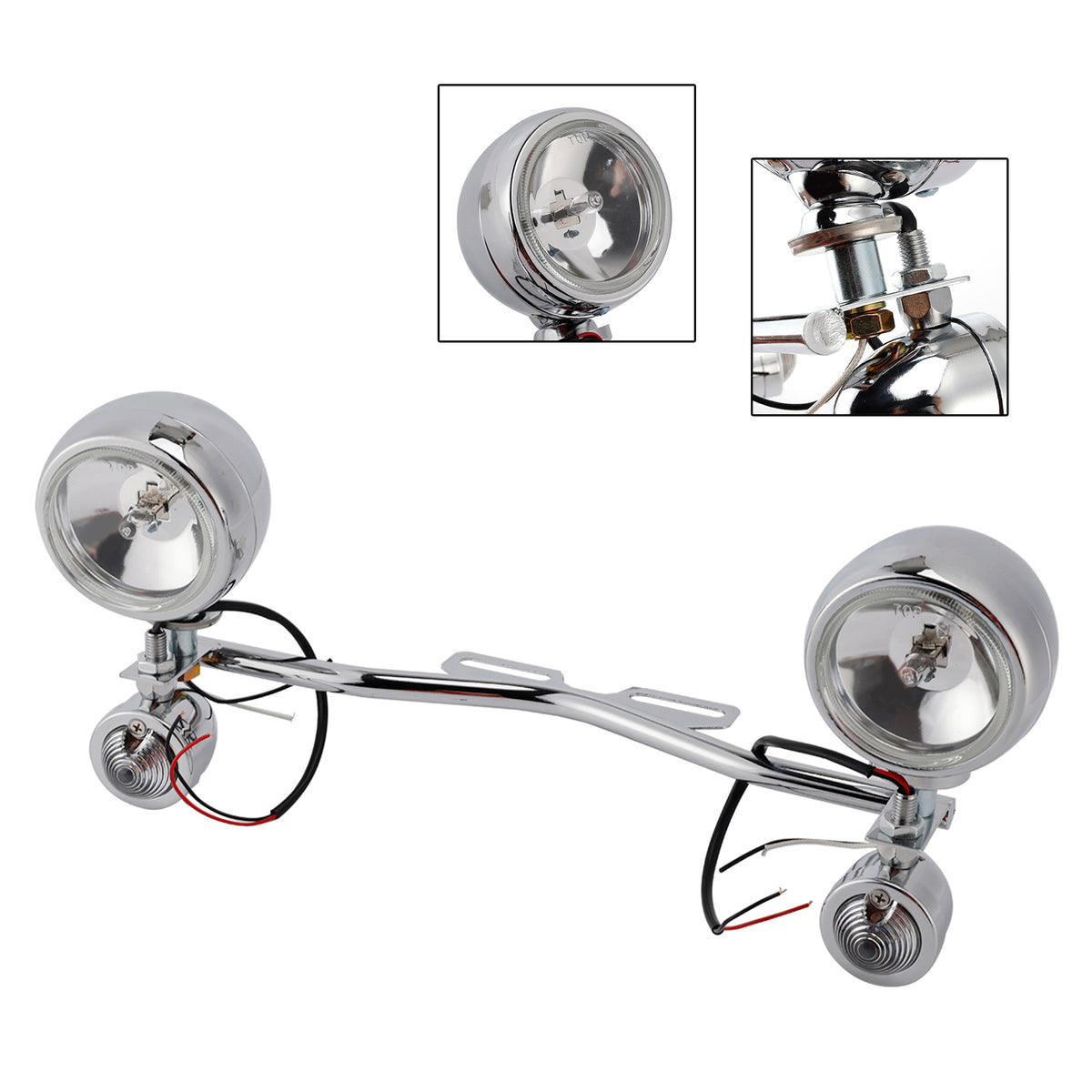 Motorcycle Beam Fog Lamp Custom Chrome W/ Bracket Fits For Racer Bobber Chopper