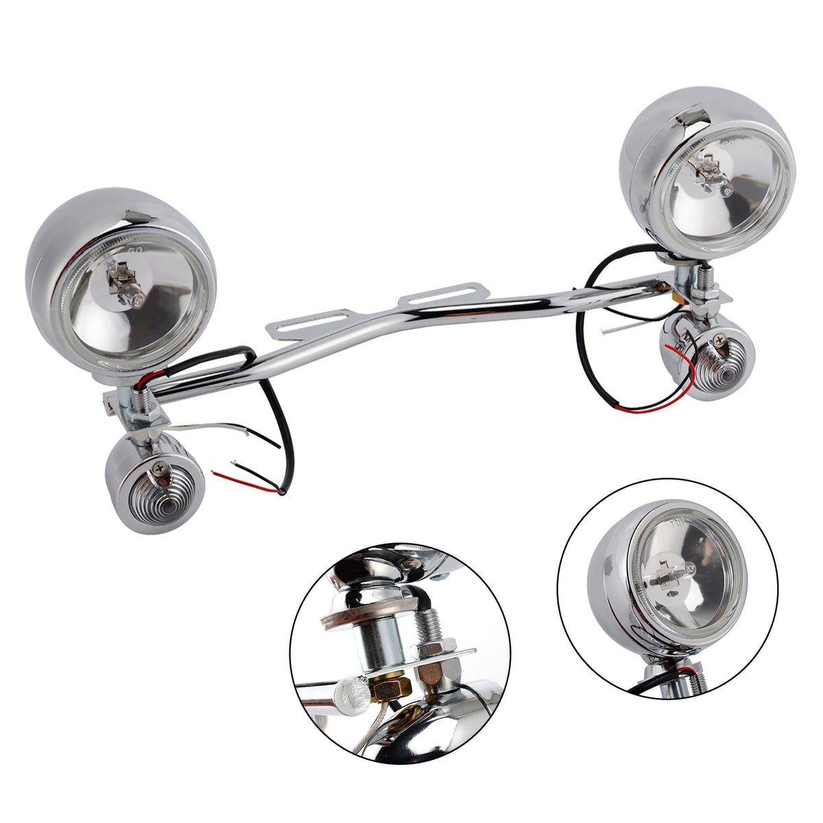 Motorcycle Beam Fog Lamp Custom Chrome W/ Bracket Fits For Racer Bobber Chopper