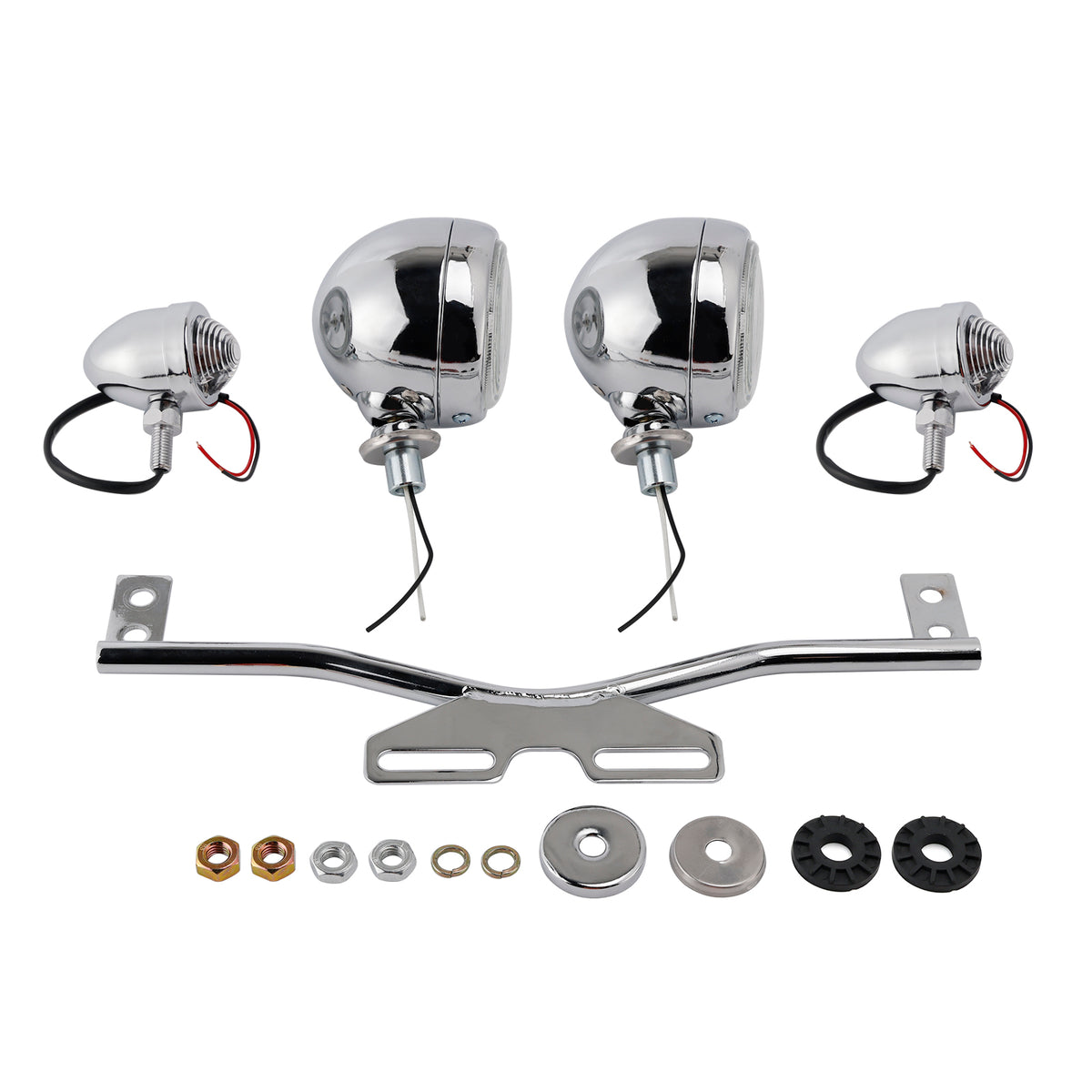 Motorcycle Beam Fog Lamp Custom Chrome W/ Bracket Fits For Racer Bobber Chopper