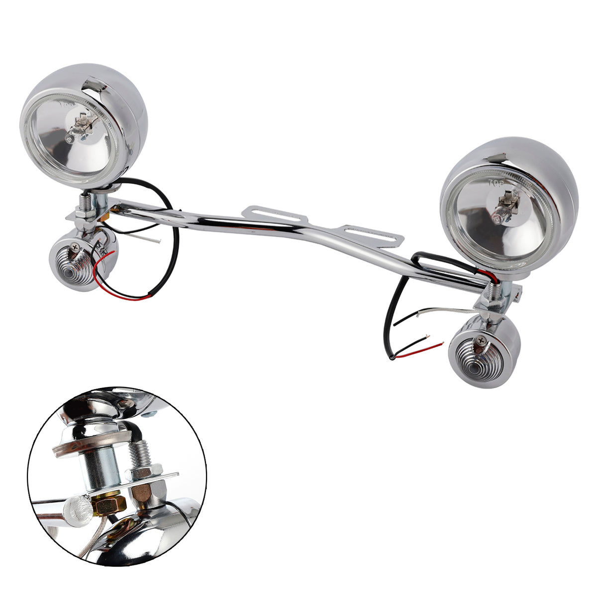 Motorcycle Beam Fog Lamp Custom Chrome W/ Bracket Fits For Racer Bobber Chopper