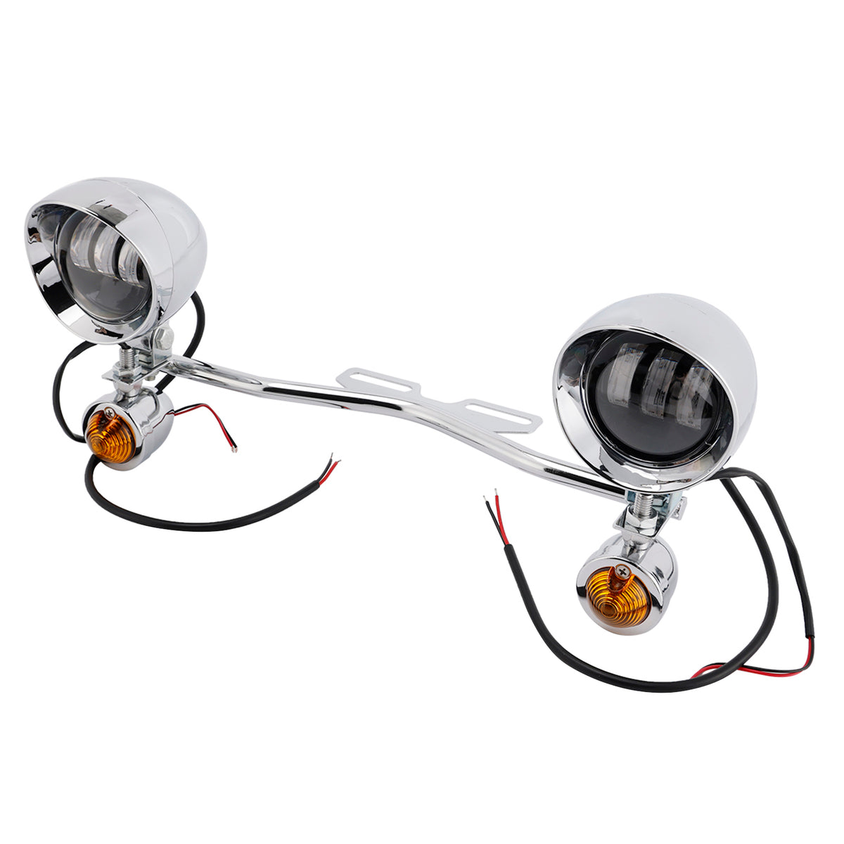 Motorcycle Beam Fog Lamp Custom Chrome W/ Bracket Led For Racer Bobber Chopper