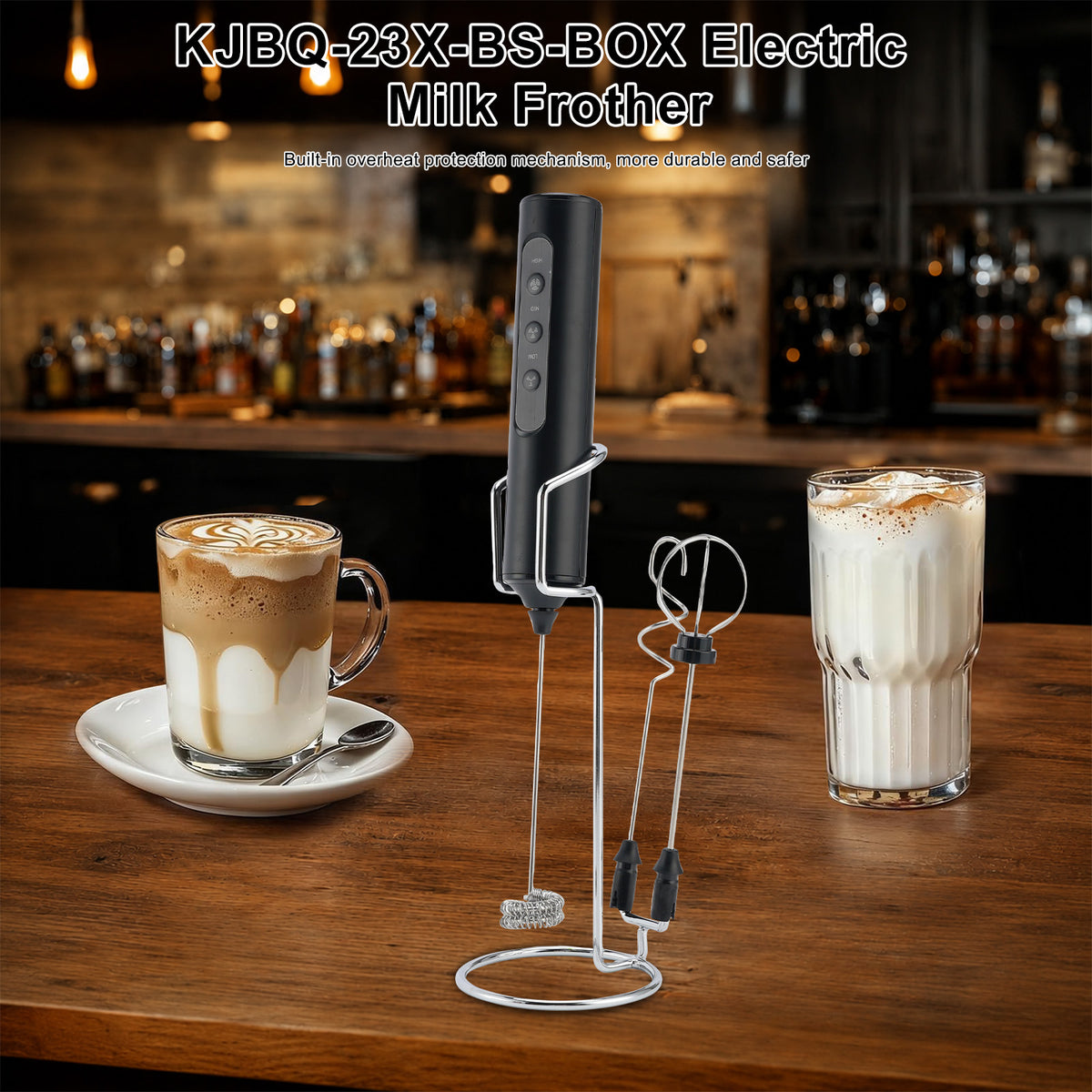 KJBQ-23X-BS-BOX Electric Milk Frother Rechargeable Electric Whisk 3 Head 3 Speed
