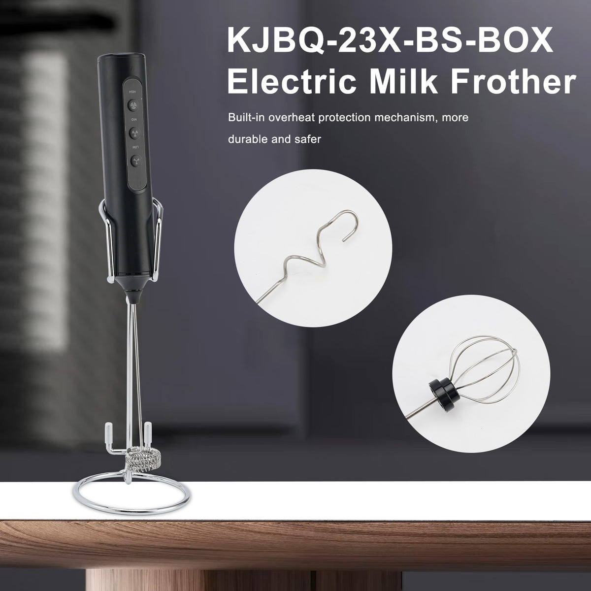KJBQ-23X-BS-BOX Electric Milk Frother Rechargeable Electric Whisk 3 Head 3 Speed