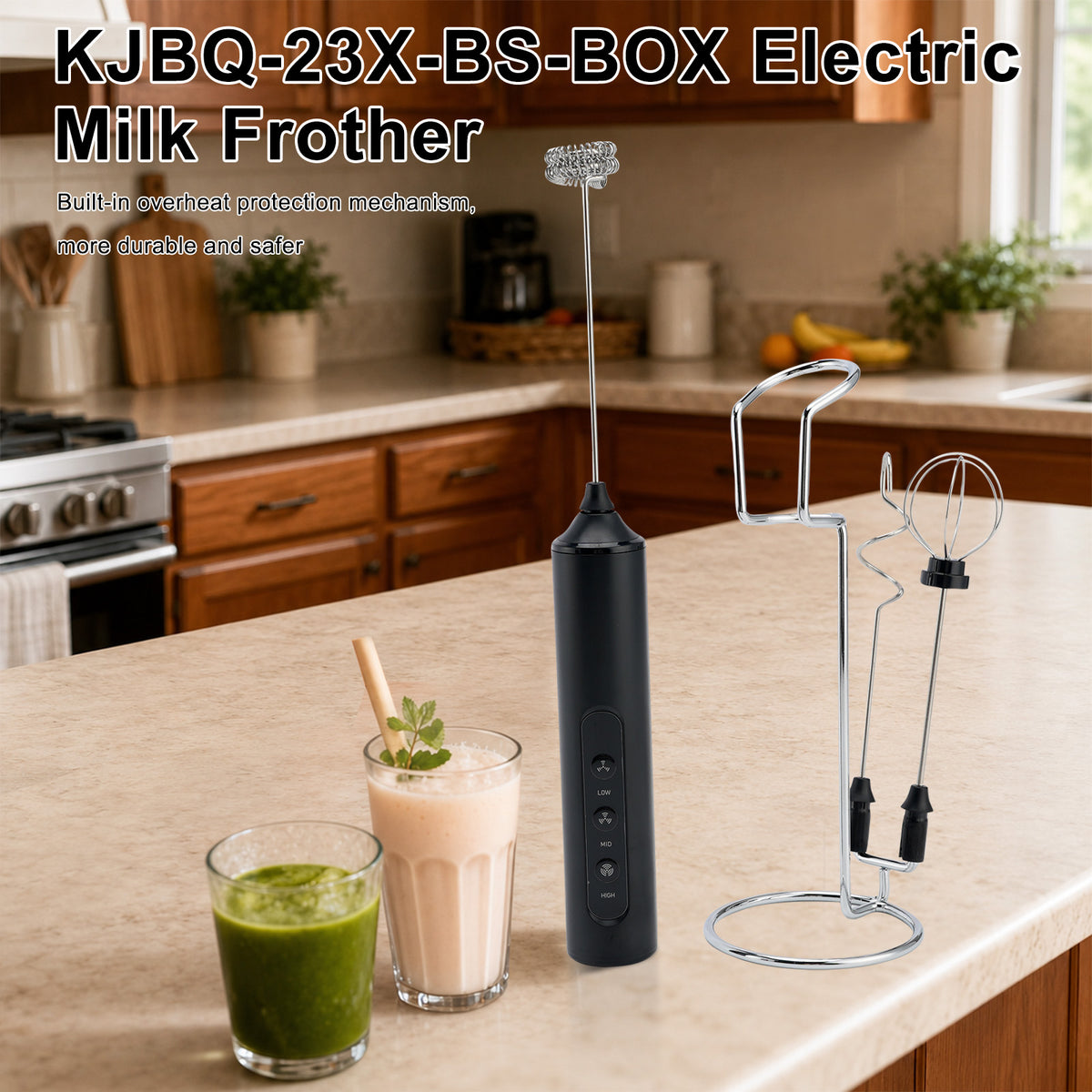 KJBQ-23X-BS-BOX Electric Milk Frother Rechargeable Electric Whisk 3 Head 3 Speed