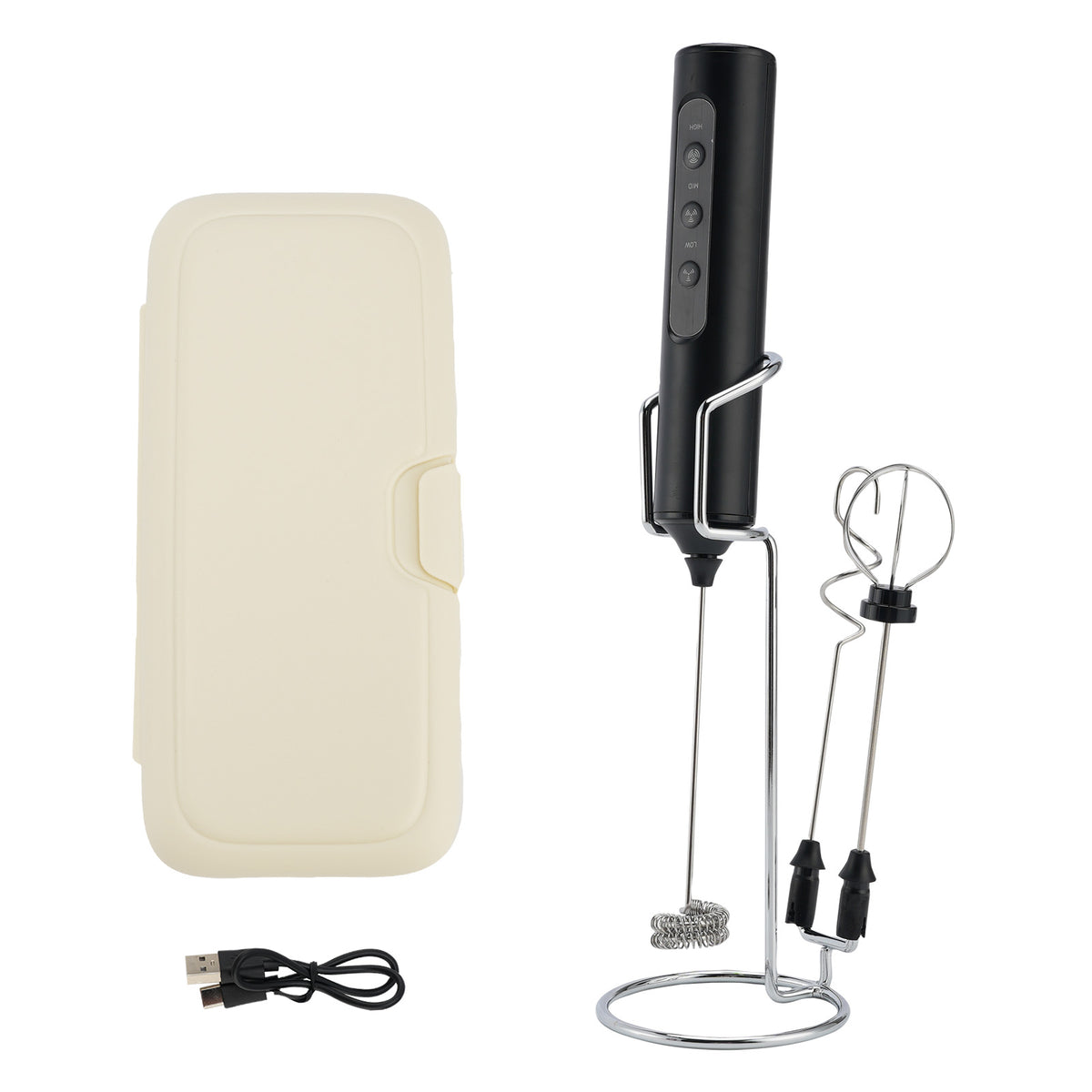 KJBQ-23X-BS-BOX Electric Milk Frother Rechargeable Electric Whisk 3 Head 3 Speed