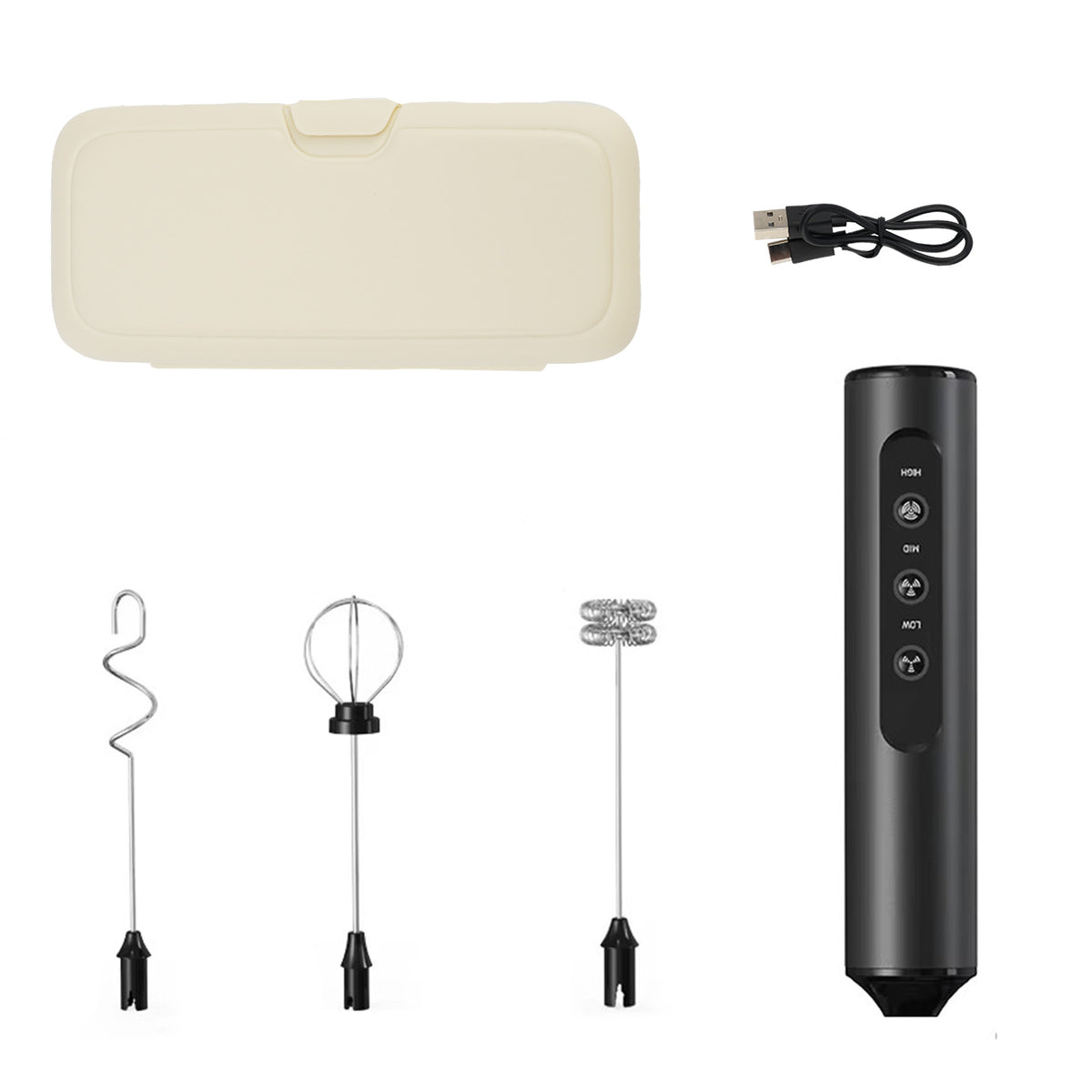 KJBQ-23X-BS-BOX Electric Milk Frother Rechargeable Electric Whisk 3 Head 3 Speed