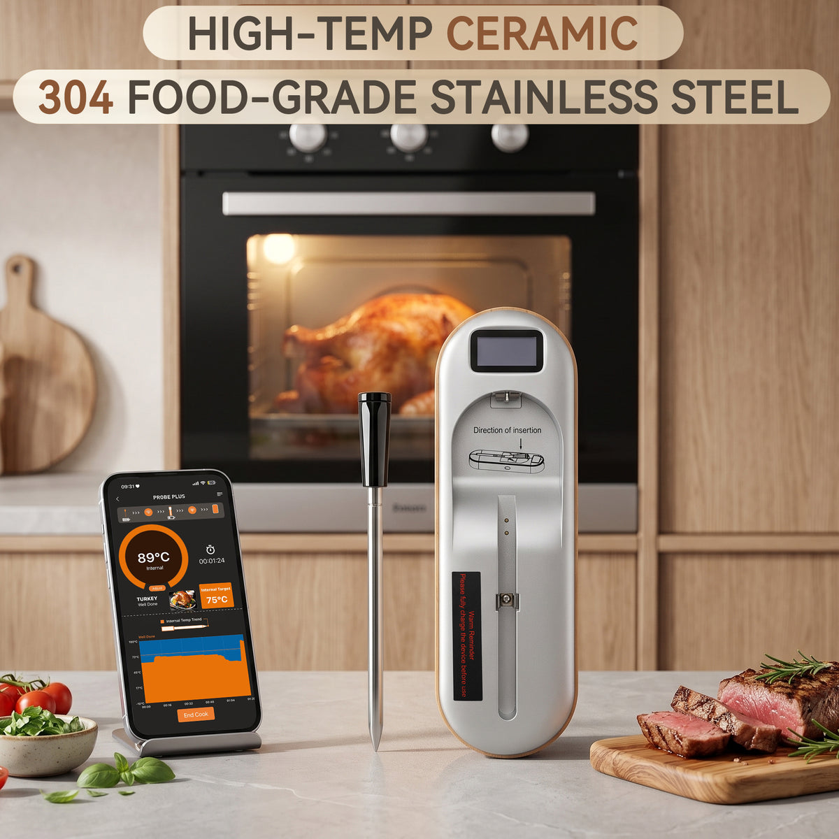 Wireless Meat Thermometer 2?Sensor Cooking Probe with Booster Repeater IPX7 Waterproof