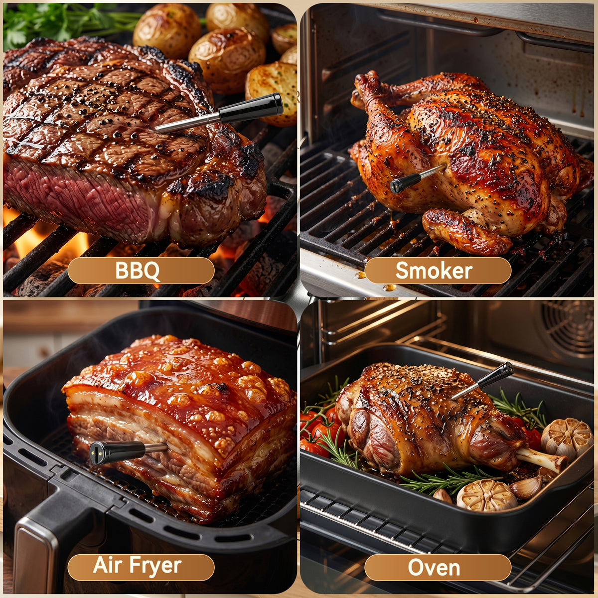 Wireless Meat Thermometer 2?Sensor Cooking Probe with Booster Repeater IPX7 Waterproof