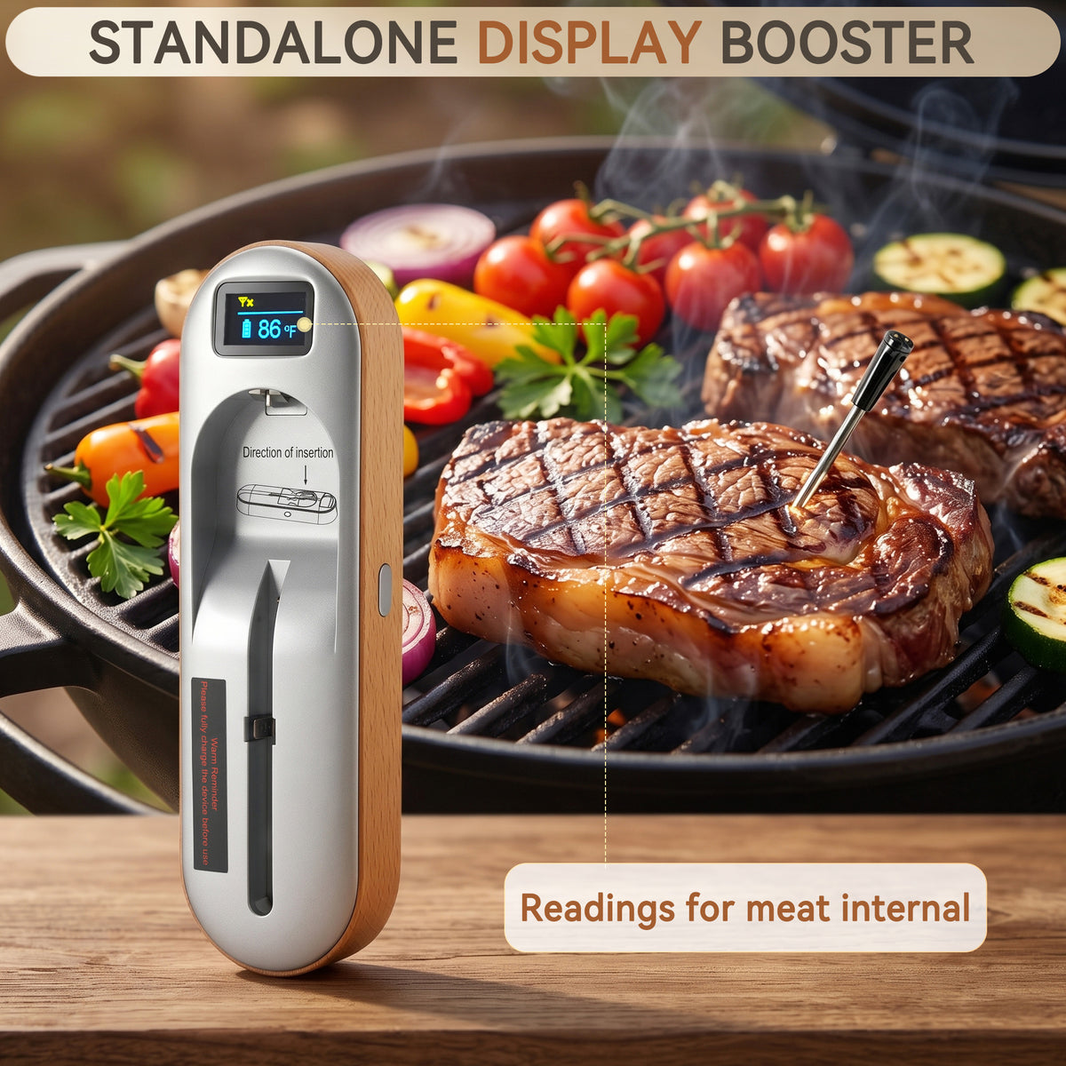 Wireless Meat Thermometer 2?Sensor Cooking Probe with Booster Repeater IPX7 Waterproof