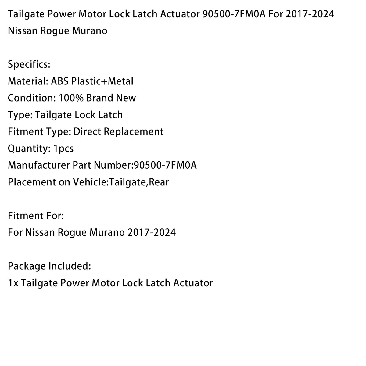 Tailgate Power Lock Latch 90500-7FM0A For Nissan Rogue Murano 2017-2024