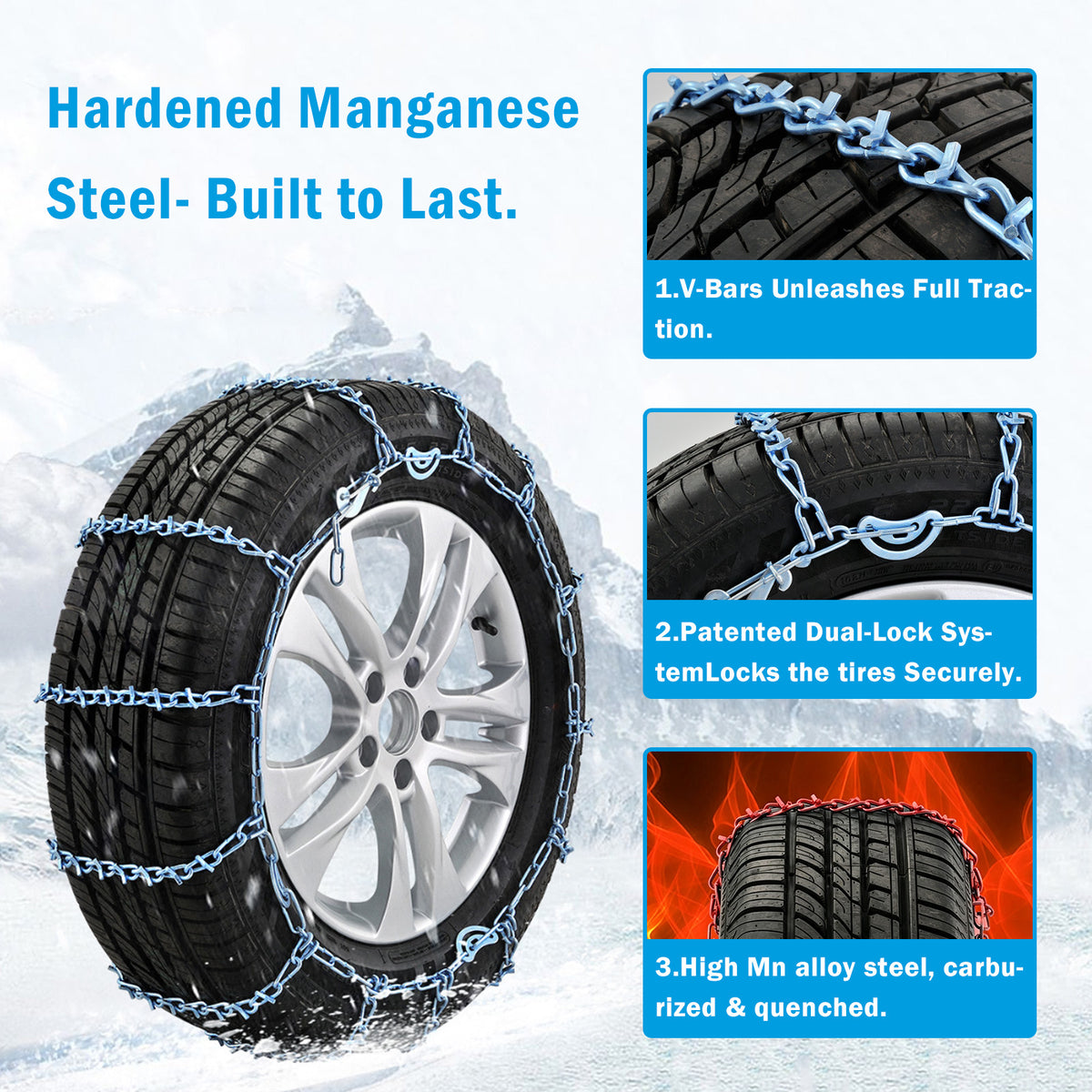 2 Pack V-Bar Tire Chains for Car SUV 14" to 18" Tire Snow Ice Traction