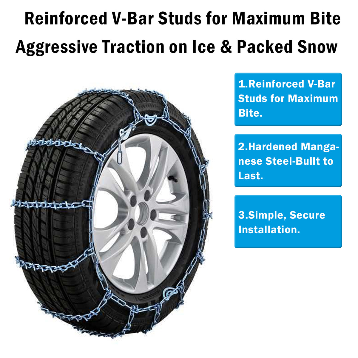 2 Pack V-Bar Tire Chains for Car SUV 14" to 18" Tire Snow Ice Traction