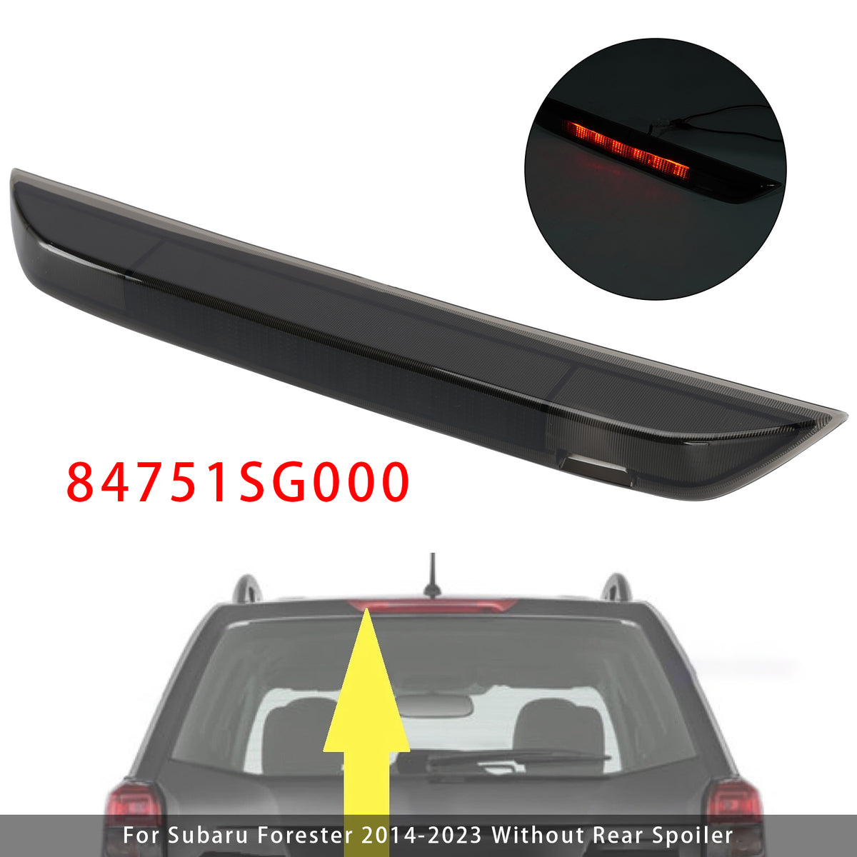 Rear Center 3rd Brake Stop Lamp Light For Subaru Forester 2014-2023 Black