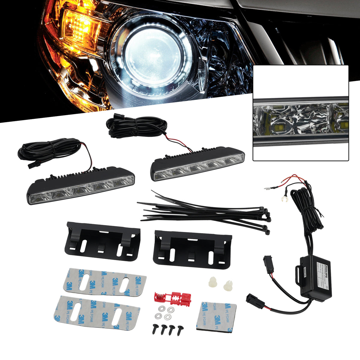 Car LED Daytime Running Light Universal 5 LED Chips 6000K For PHILIPS YS12810