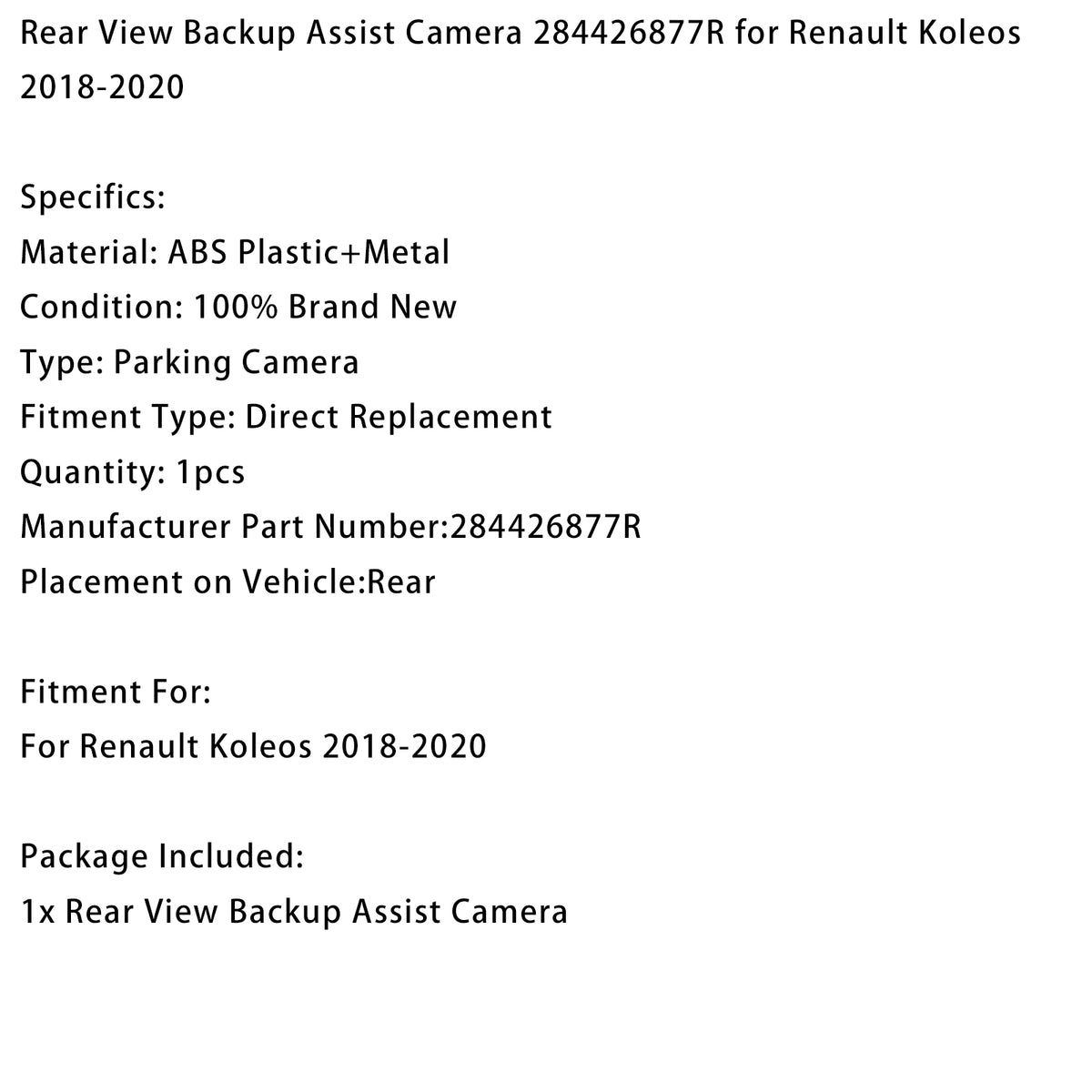 Rear View Backup Camera 284426877R For Renault Koleos 2018?2020