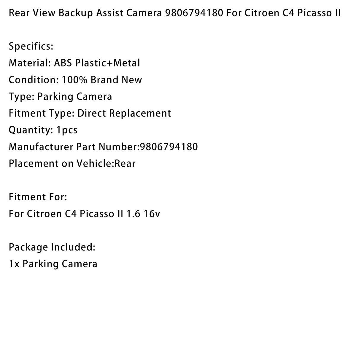 Rear View Backup Assist Camera 9806794180 For Citroen C4 Picasso II