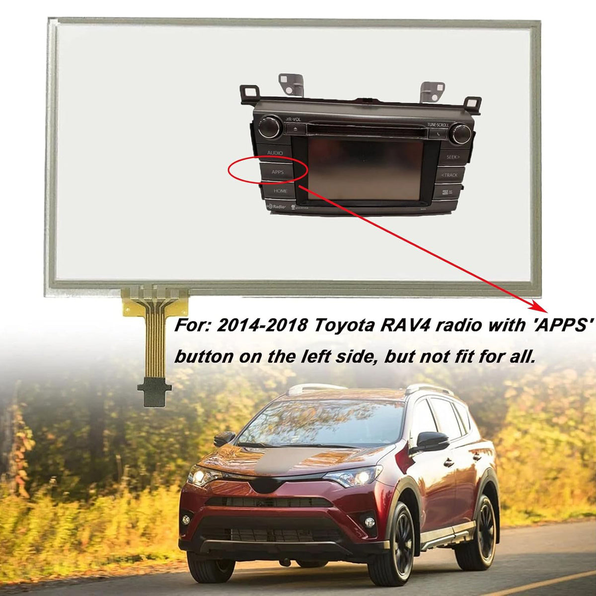Touch Screen Digitizer Glass 6.1 inch 12 Pins For RAV4 W/APPS Button 2014-2018
