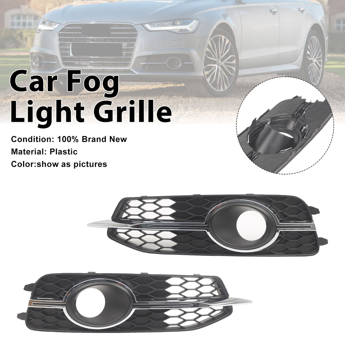 2PCS Car Front Bumper Fog Light Grille For Audi A6 C7 S-Line 2012-2014
