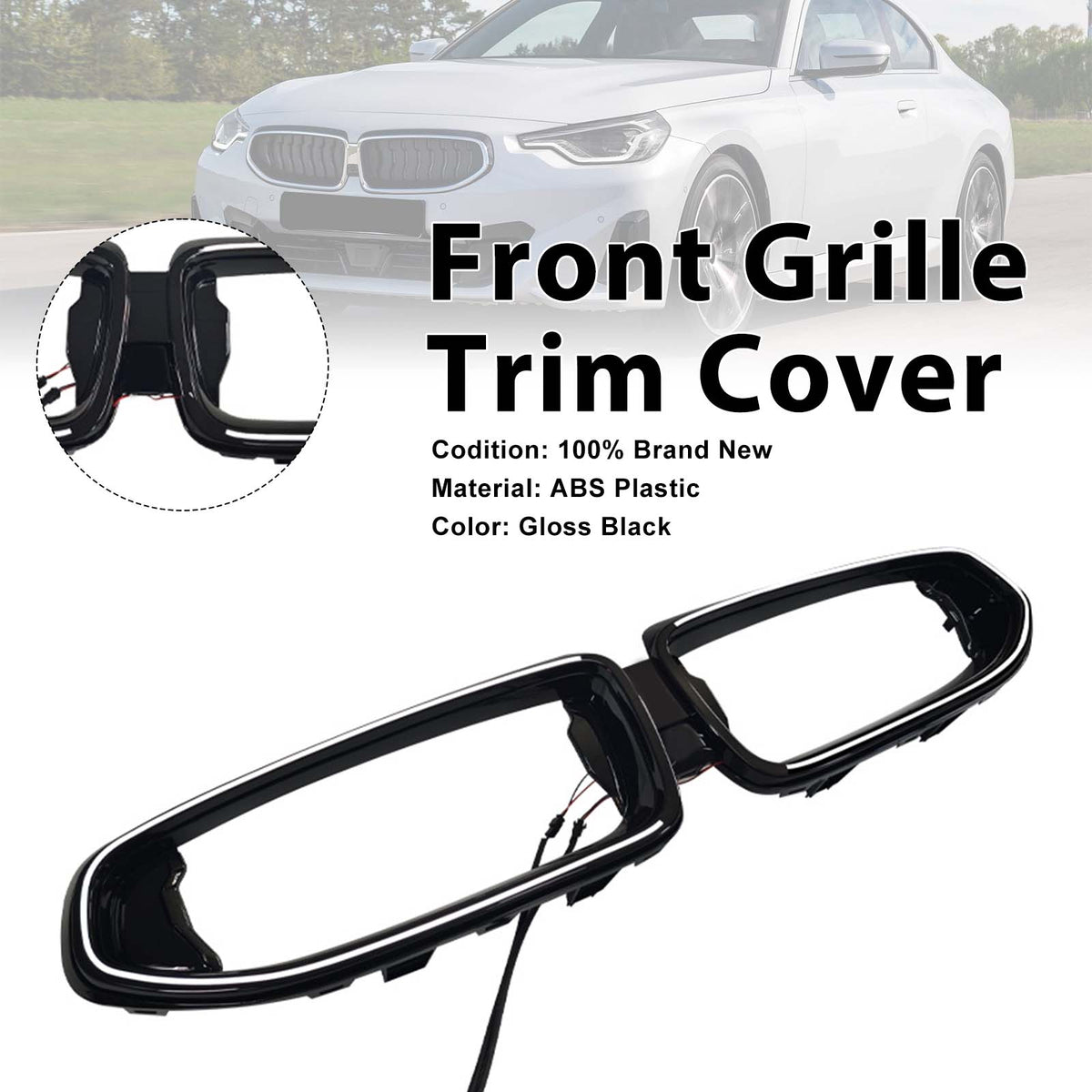 Black Front Bumper Grill Trim Cover Fit BMW G42 M240I 2022-2026 2Door W/Led