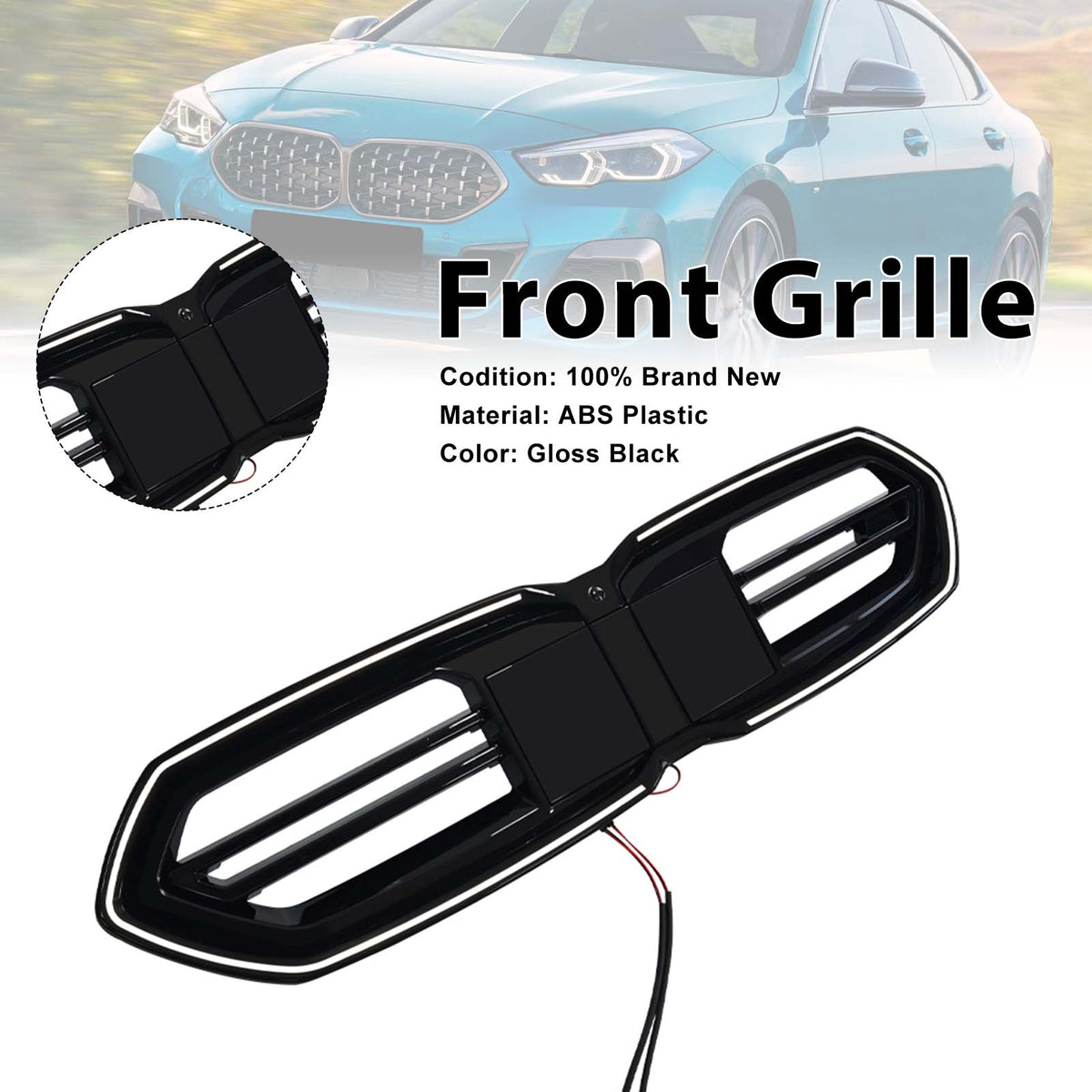 Black Front Bumper Grill Grille Fit BMW F70 F74 M235 2025-2026 4door W/LED