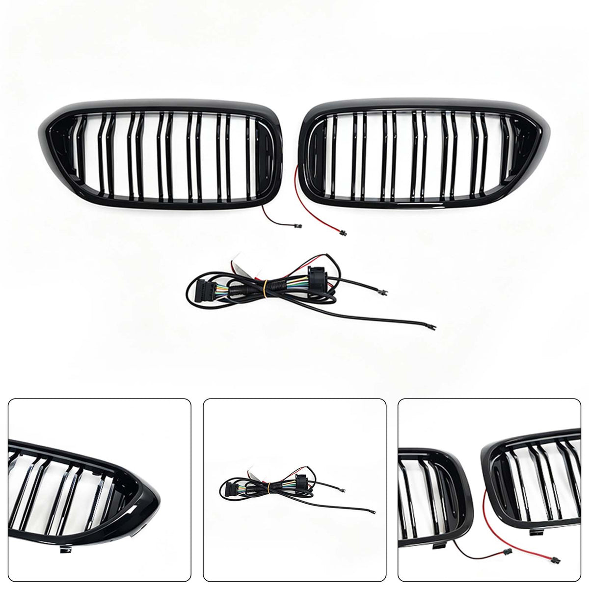 Double Slat Front Kidney Grille Fit BMW 5 Series G30 G31 2017-2020 W/LED