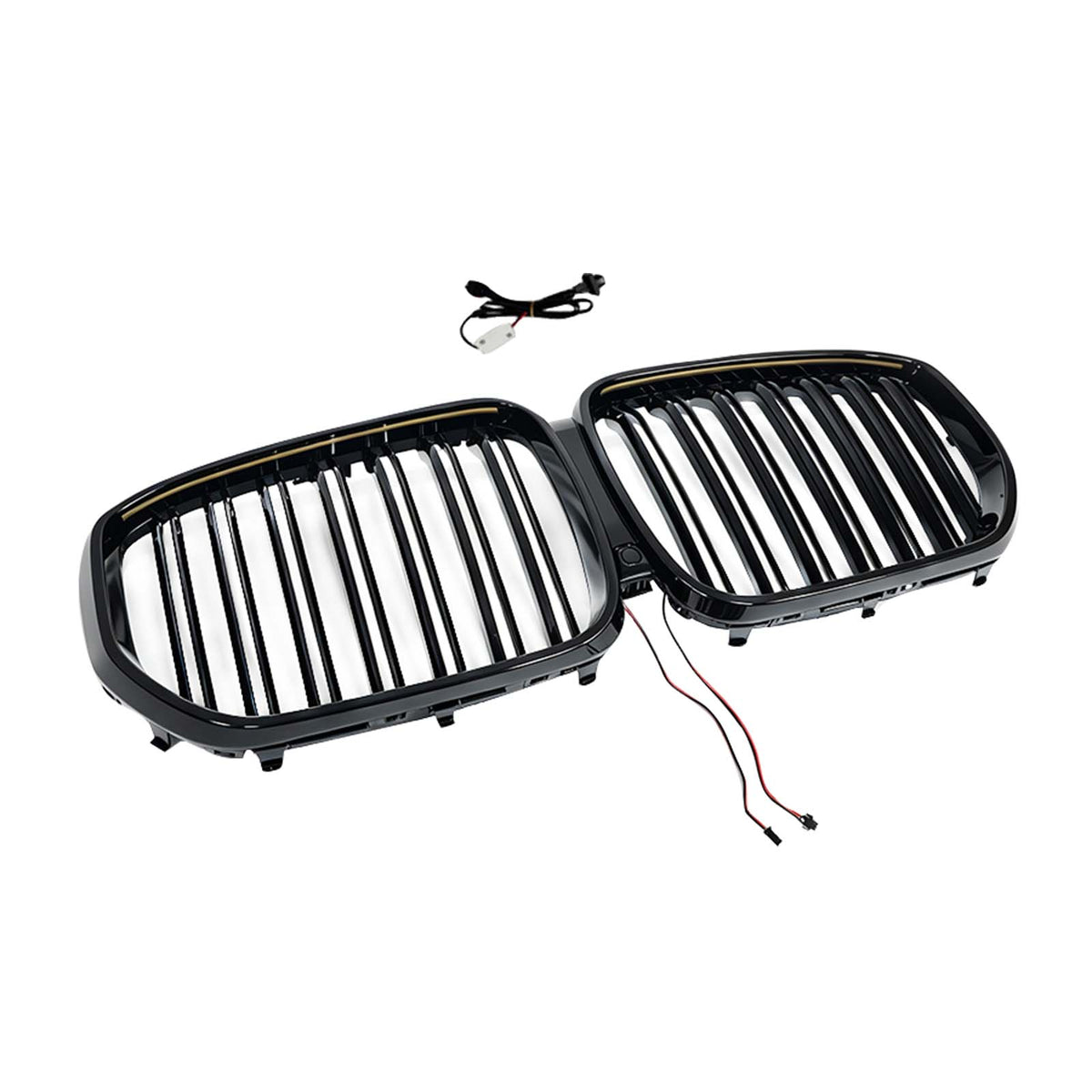 Double Slat Black Front Kidney Grille Fit BMW X5 G05 2019-2022 W/LED