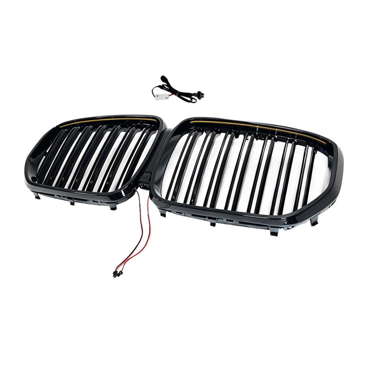 Double Slat Black Front Kidney Grille Fit BMW X5 G05 2019-2022 W/LED