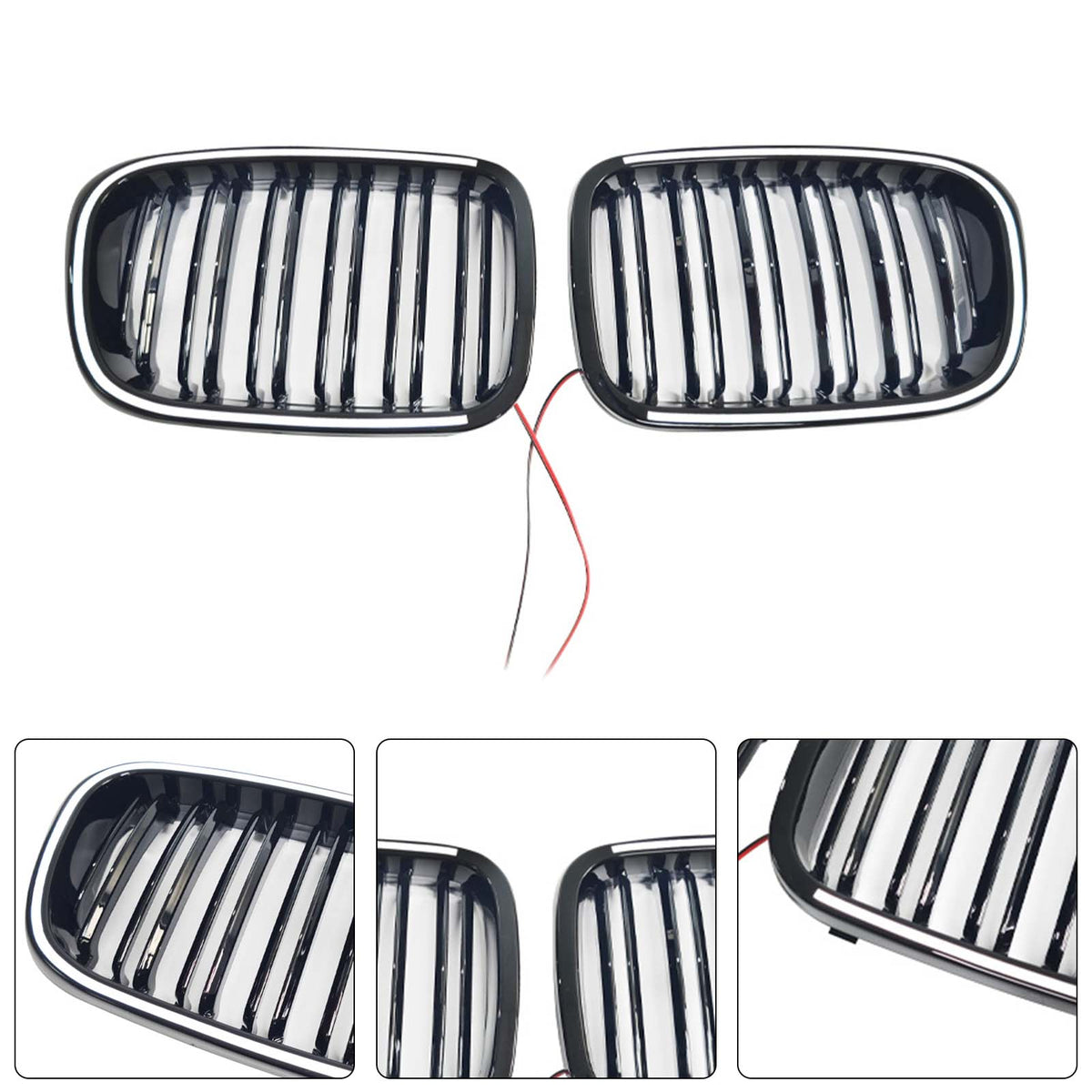 Gloss Black Front Kidney Bumper Grill Grille Fit BMW E46 2-Door 1998-2001 W/LED