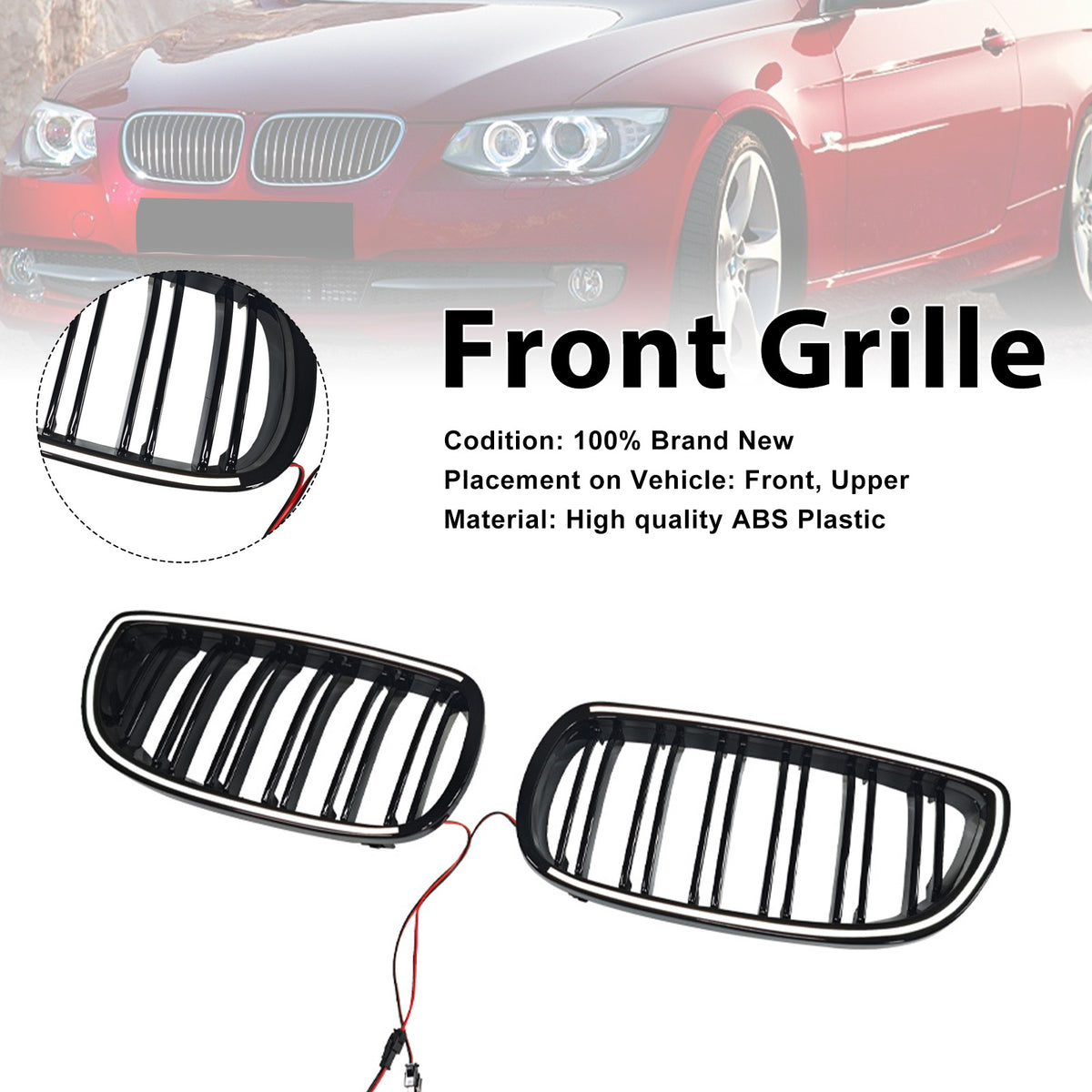 Gloss Black Front Kidney Grill Grille Fit BMW E92 E93 335i 328i Coupe 2006-2009