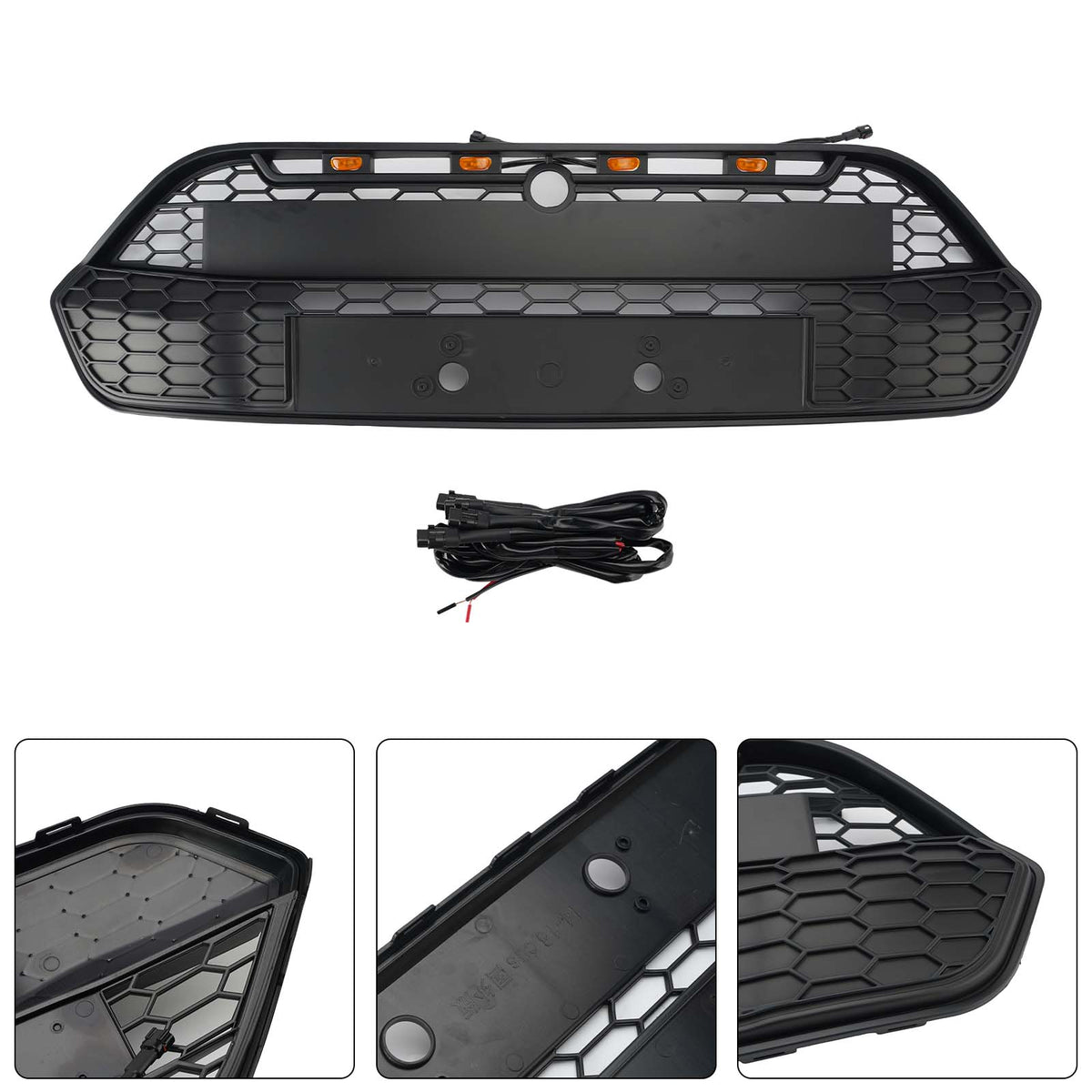 Matte Black Front Bumper Grille Grill Fit Ford Transit Custom 2013-2017 W/LED
