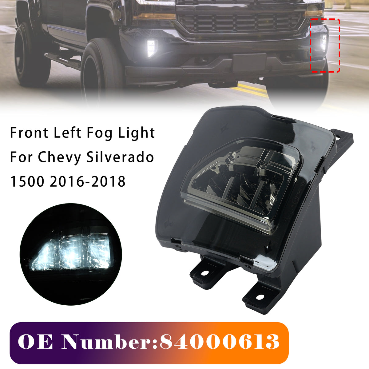 Front Left Fog Light 84000613 For Chevy Silverado 1500 2016-2018