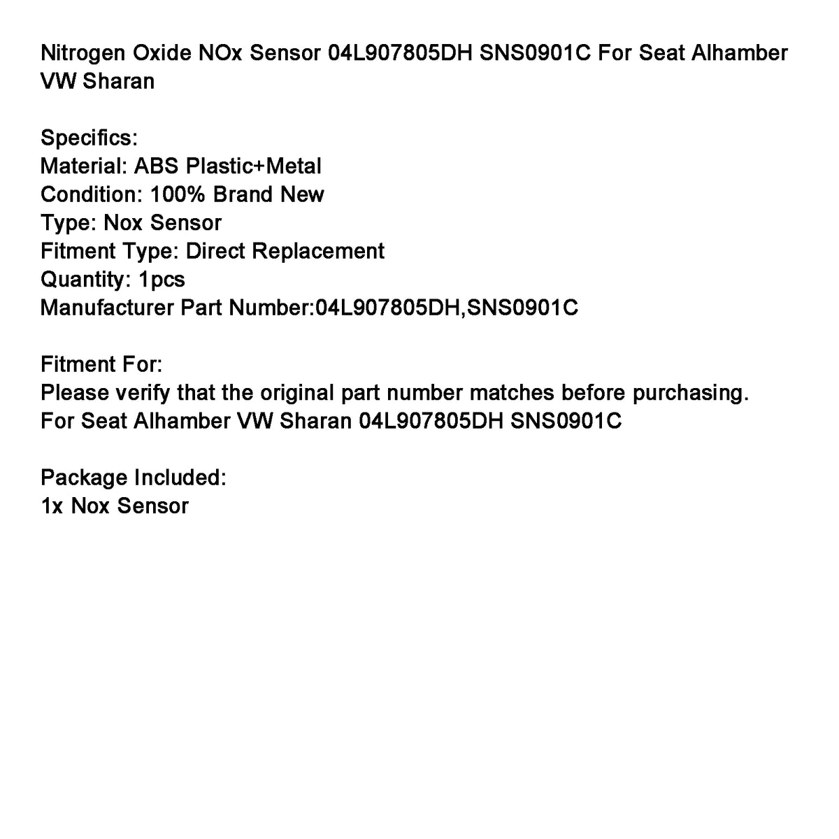 NOx Sensor 04L907805DH SNS0901C For Seat Alhambra VW Sharan