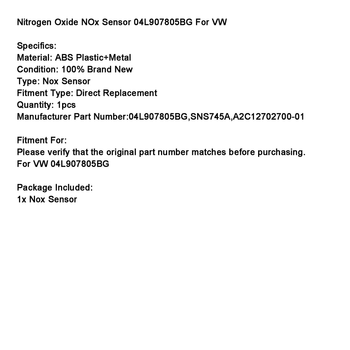 Nitrogen Oxide NOx Sensor 04L907805BG For VW