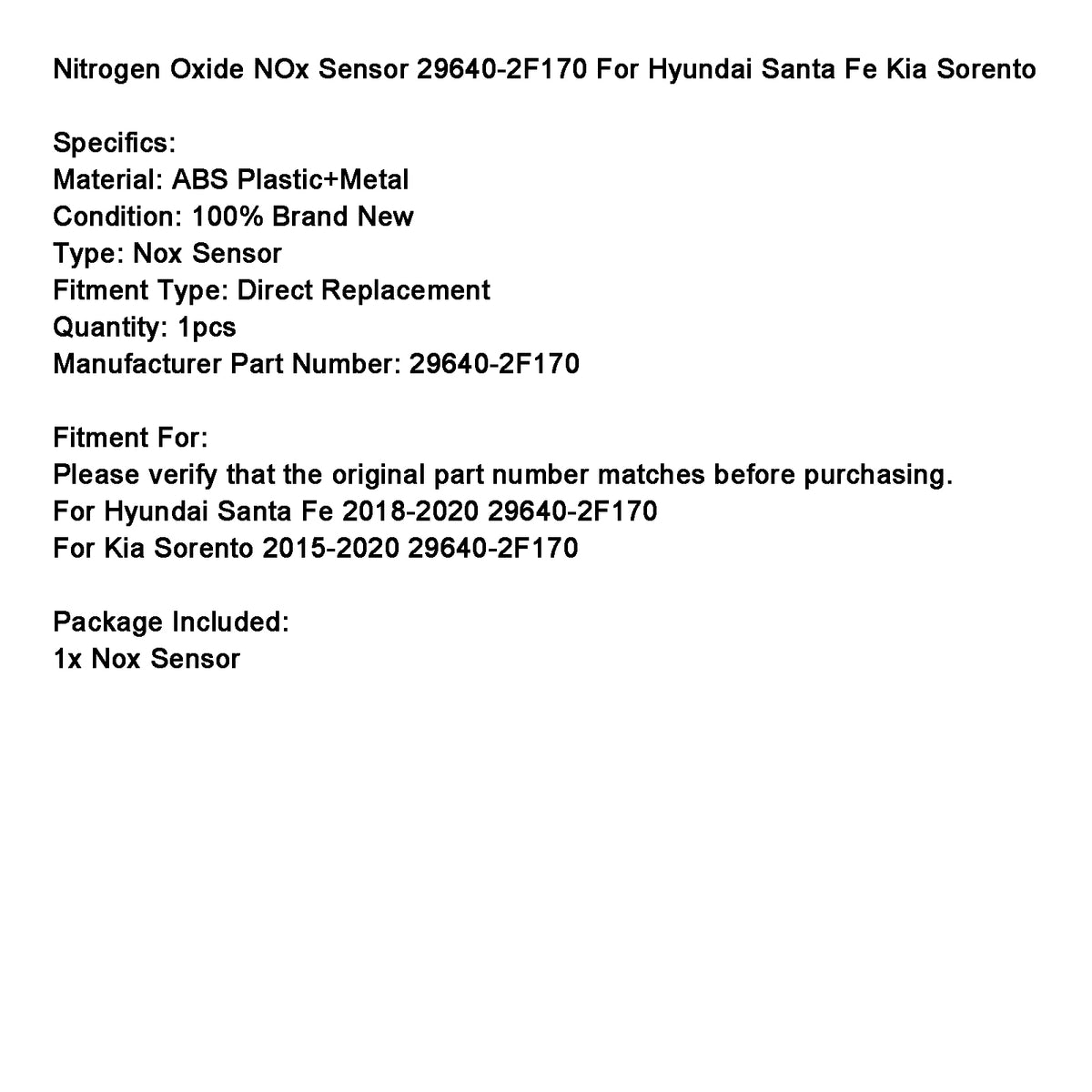 Nitrogen NOx Sensor 29640?2F170 For Hyundai Santa Fe Kia Sorento