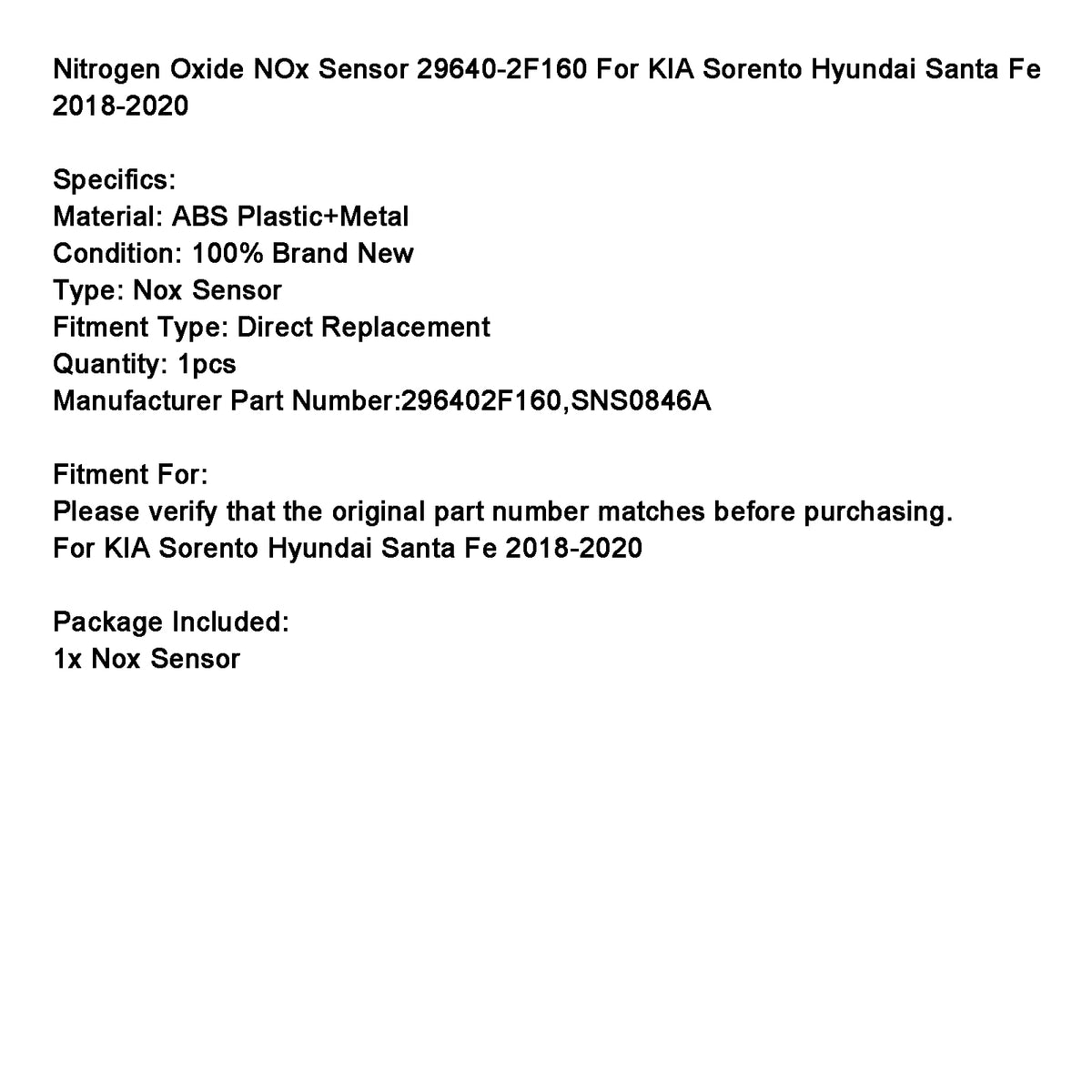 Nitrogen NOx Sensor 29640?2F160 For KIA Sorento Hyundai Santa Fe 2018?2020