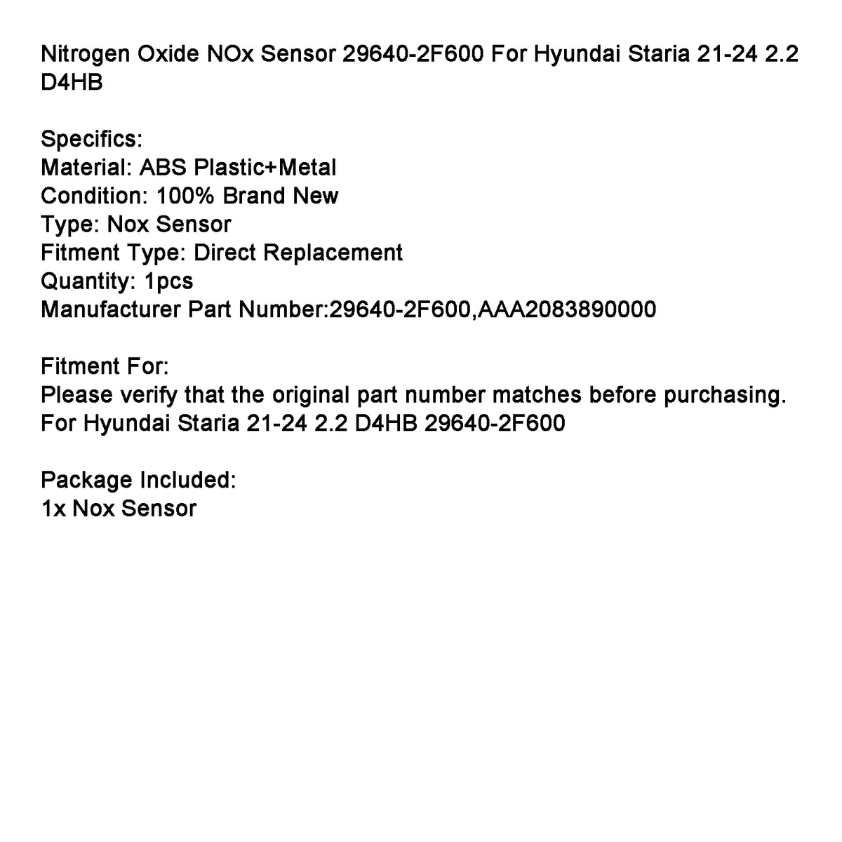 Nitrogen NOx Sensor 29640?2F600 For Hyundai Staria 21?24 2.2 D4HB