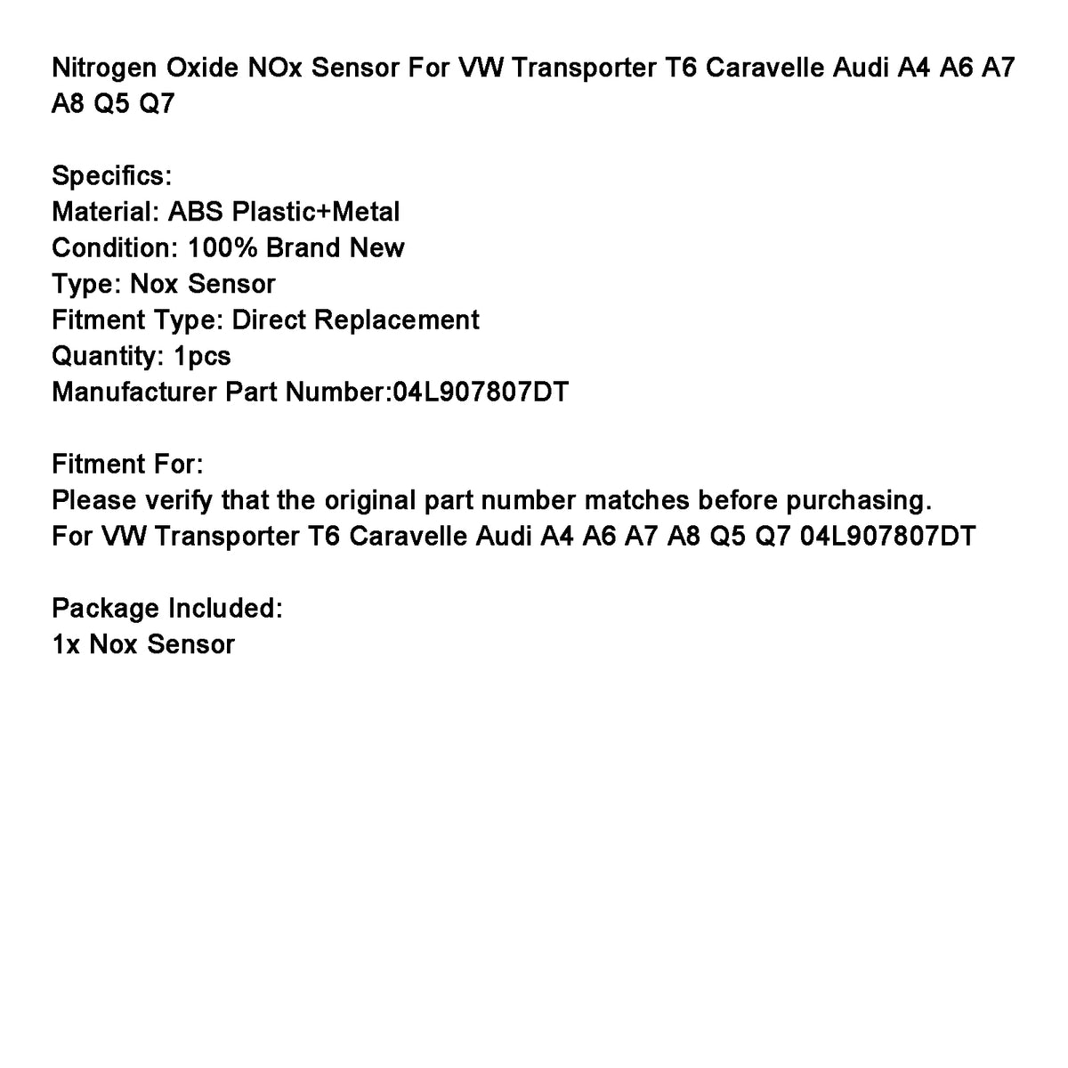 NOx Sensor For VW Transporter T6 Caravelle Audi A4 A6 A7 A8 Q5 Q7