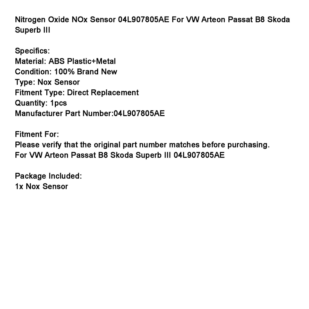 NOx Sensor 04L907805AE For VW Arteon Passat B8 Skoda Superb III